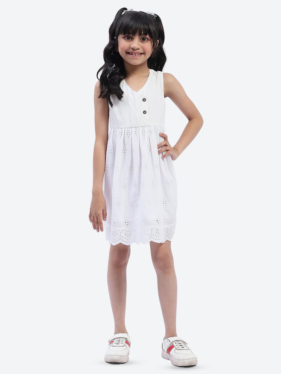 

ShilpShakti Girls Floral Embroidered Cotton Fit & Flare Dress, White