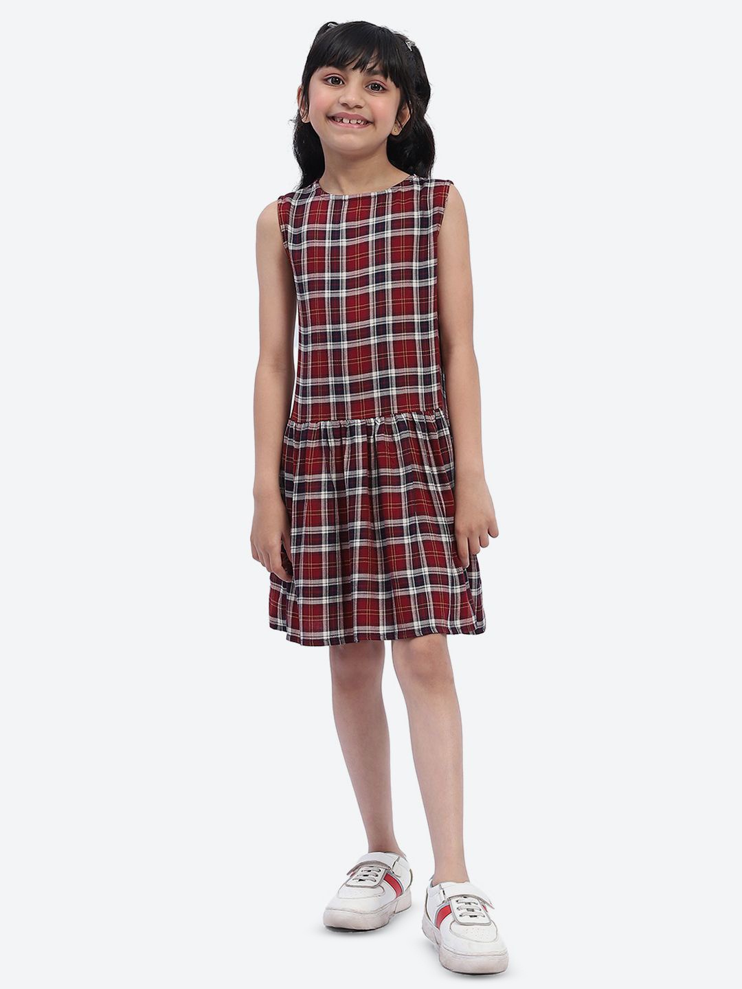 

ShilpShakti Girls Checked Cotton Drop-Waist Dress, Red