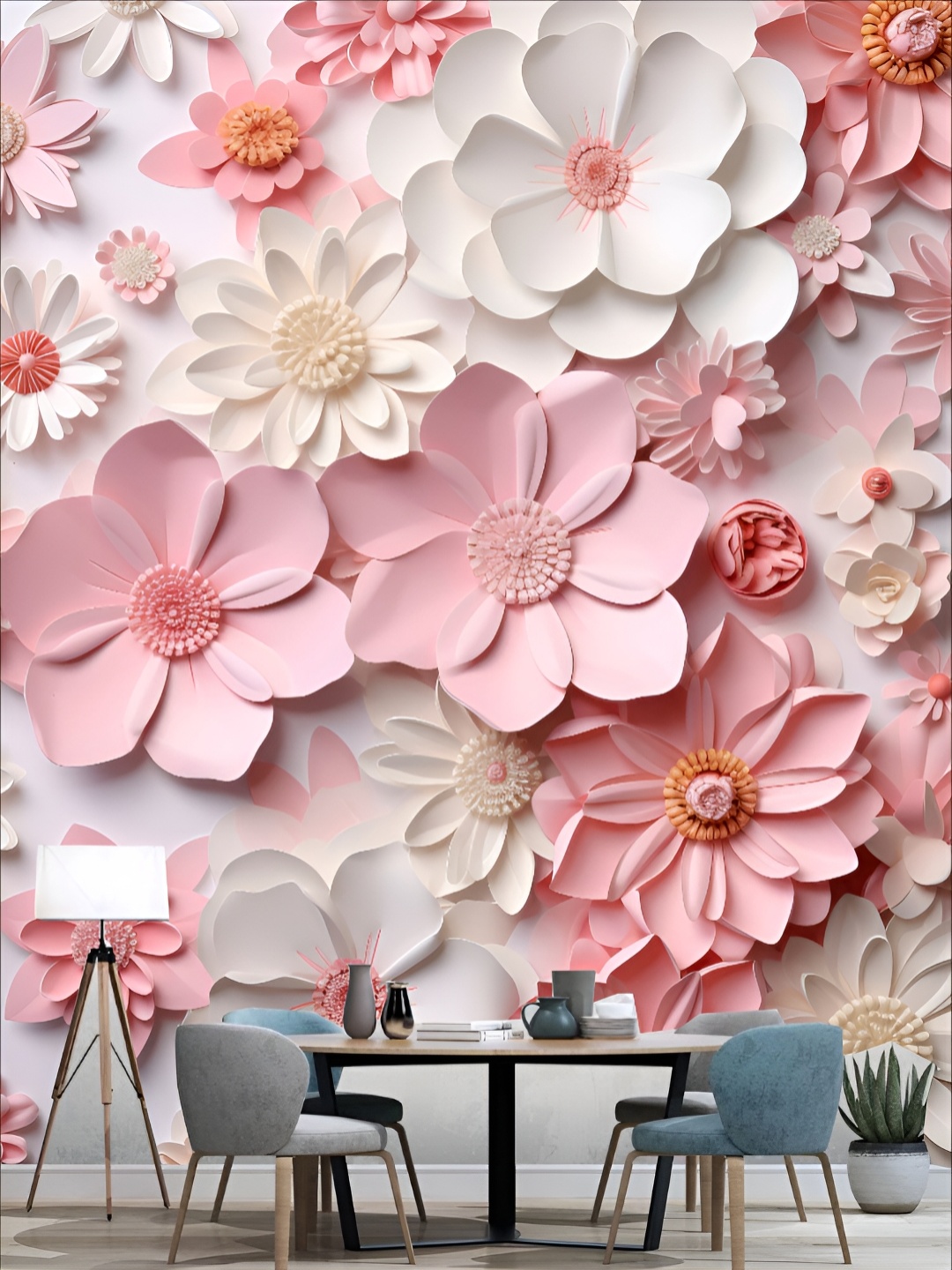 

KSHIRSA Pink & White Printed Self Adhesive 3D Printed Wall Sticker