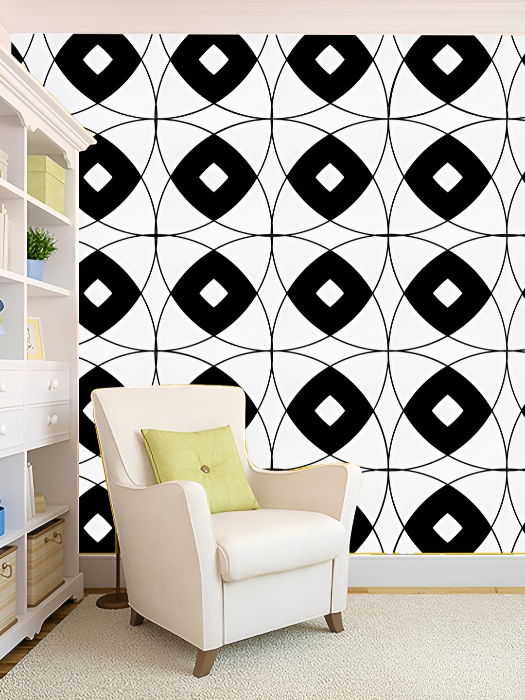 

KSHIRSA White & Black Self Adhesive 3D Printed Wall Sticker