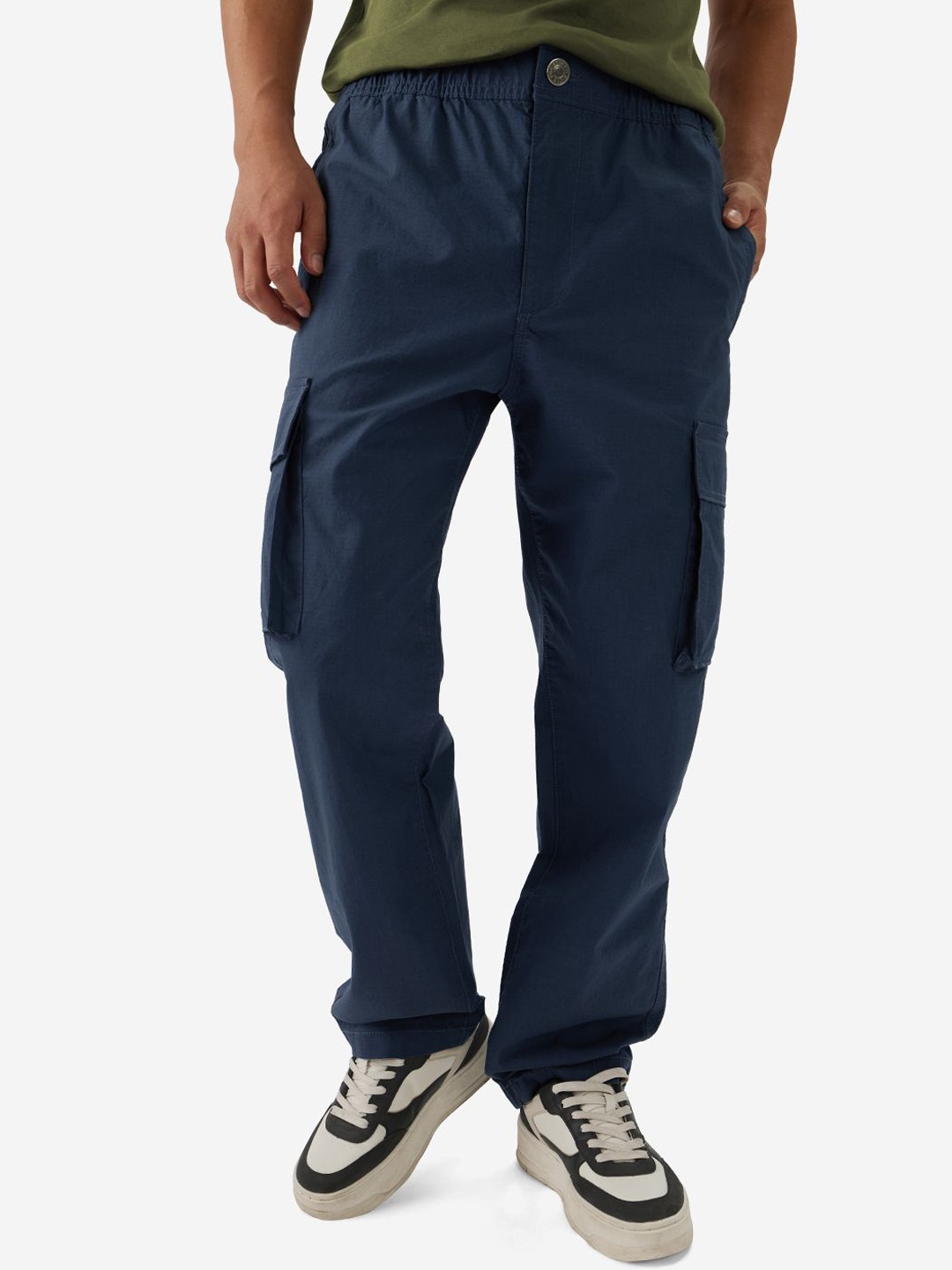 

The Souled Store Navy Blue Men Straight-Fit Cargo Track Pants