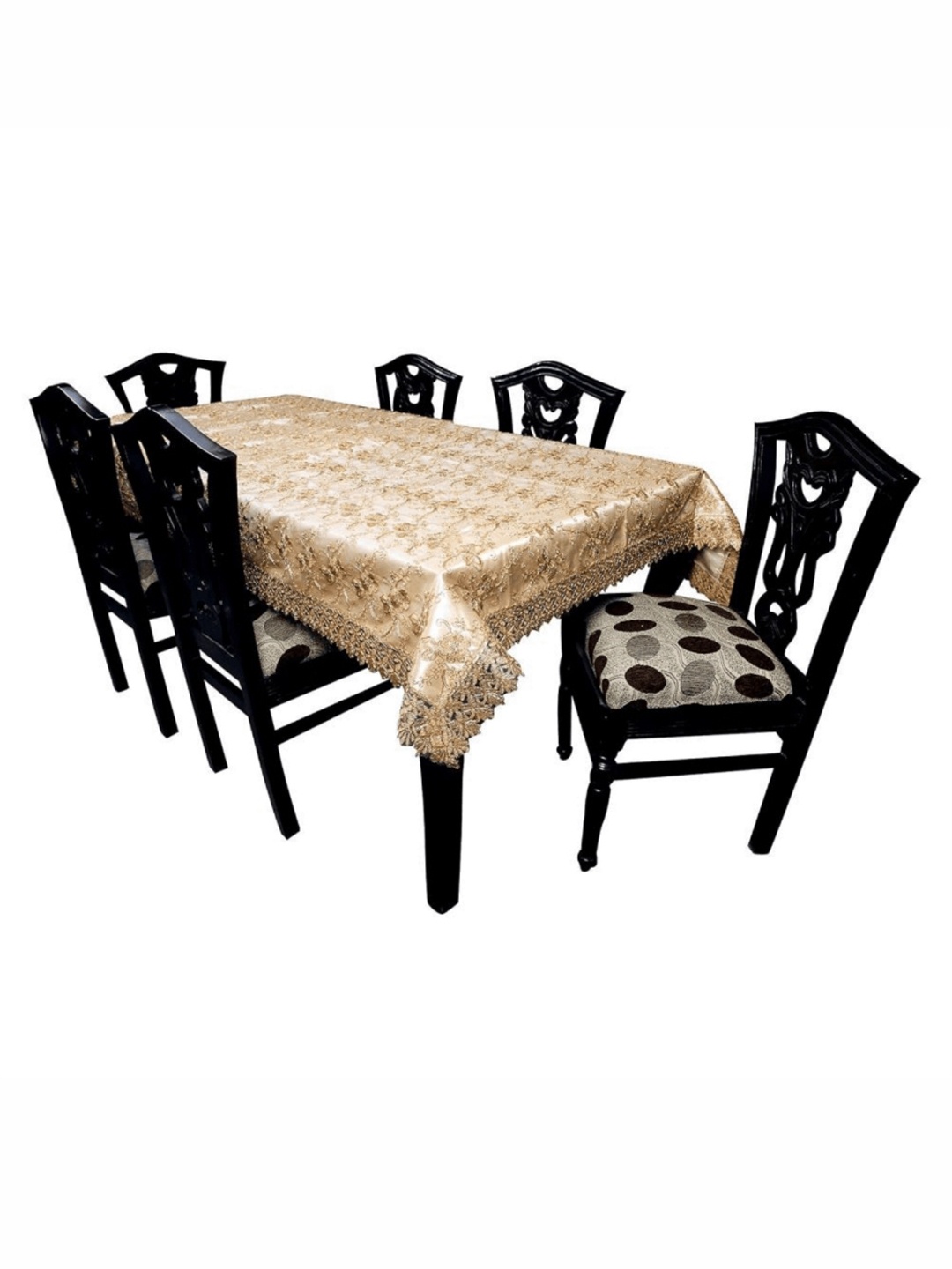 

TANLOOMS Gold Toned Floral Embroidered Anti-Skid Rectangle Table Cover