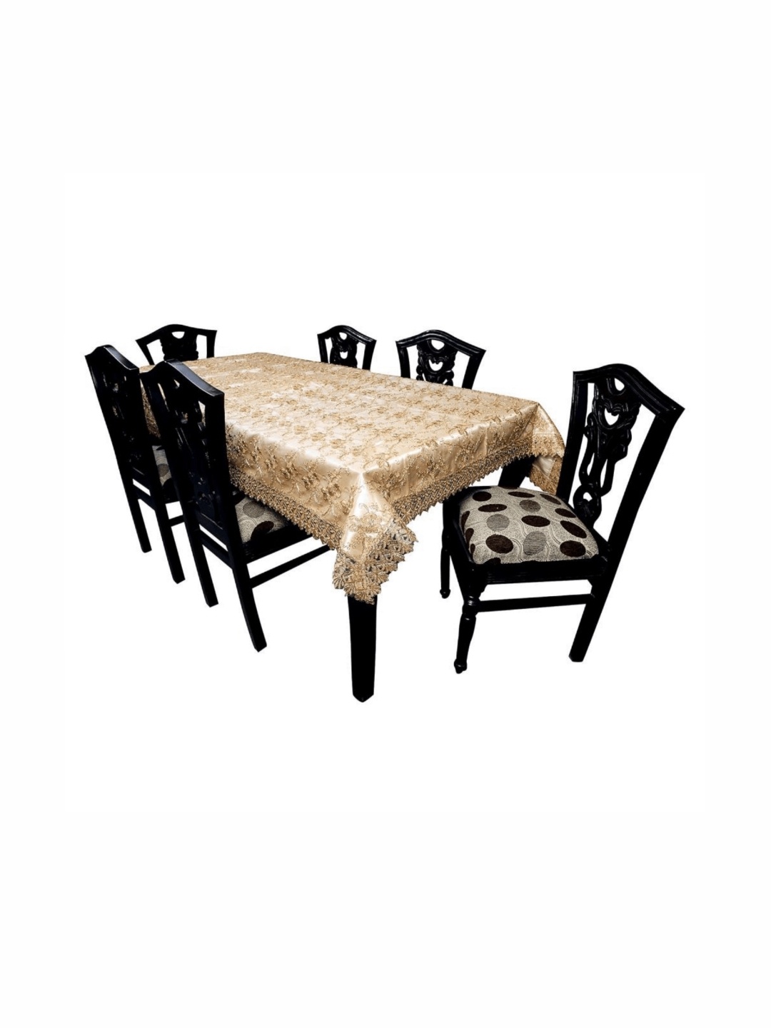 

MONKDECOR Gold-Toned Floral Anti-Skid 6-Seater Table Cover with Embroidered details