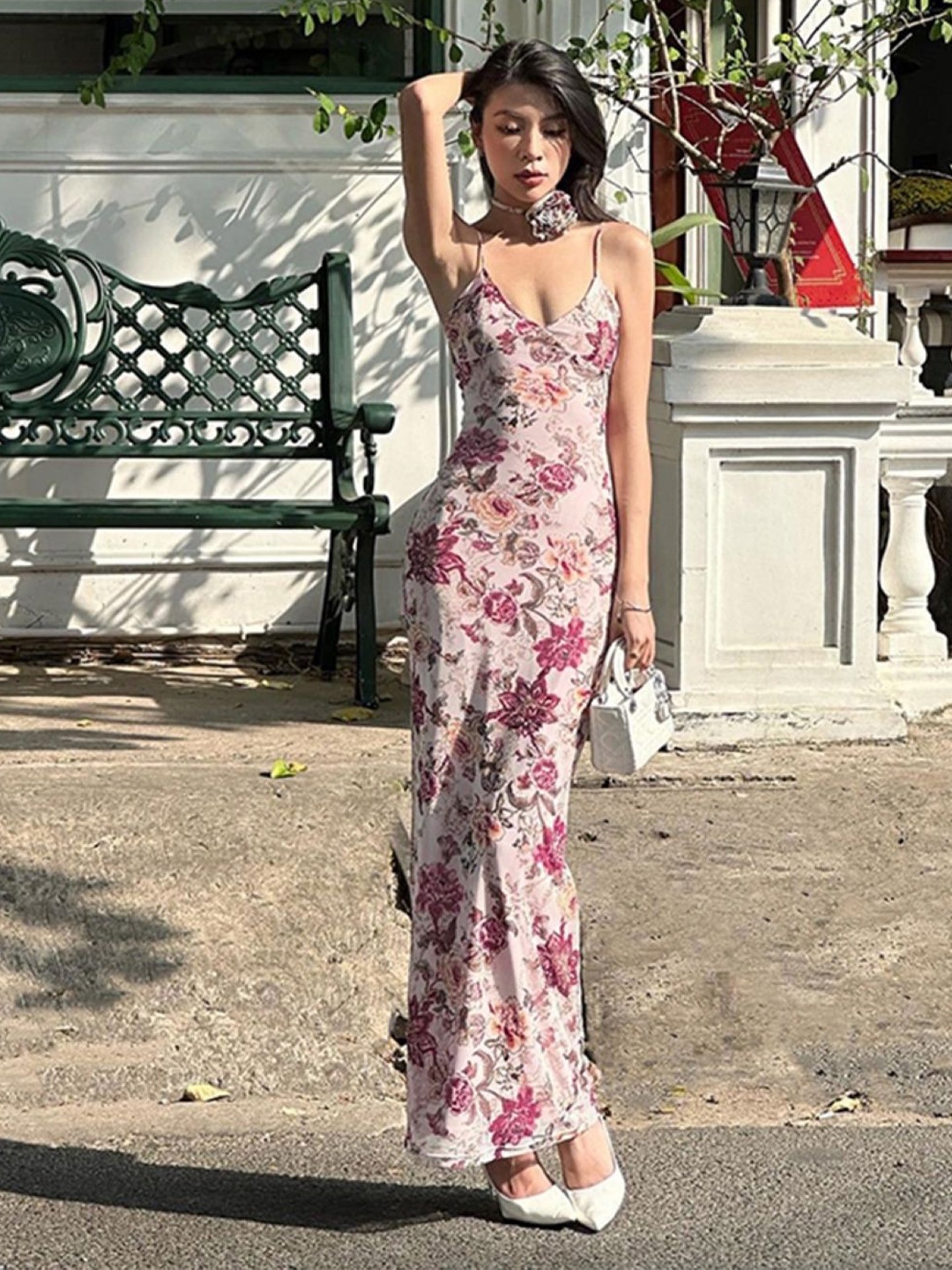 

StyleCast Red Floral Printed Shoulder Straps Maxi Bodycon Dress