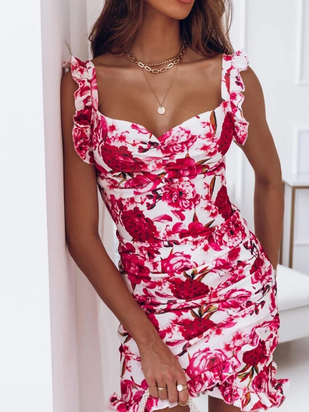 

StyleCast Red & White Floral Printed Sheath Midi Dress