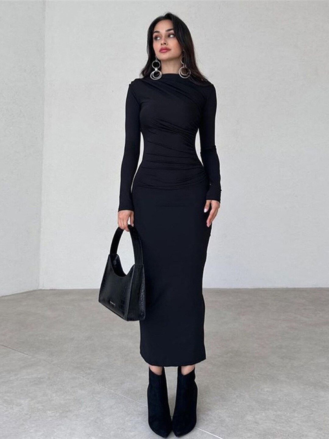 

StyleCast Black Round Neck Maxi Bodycon Dress