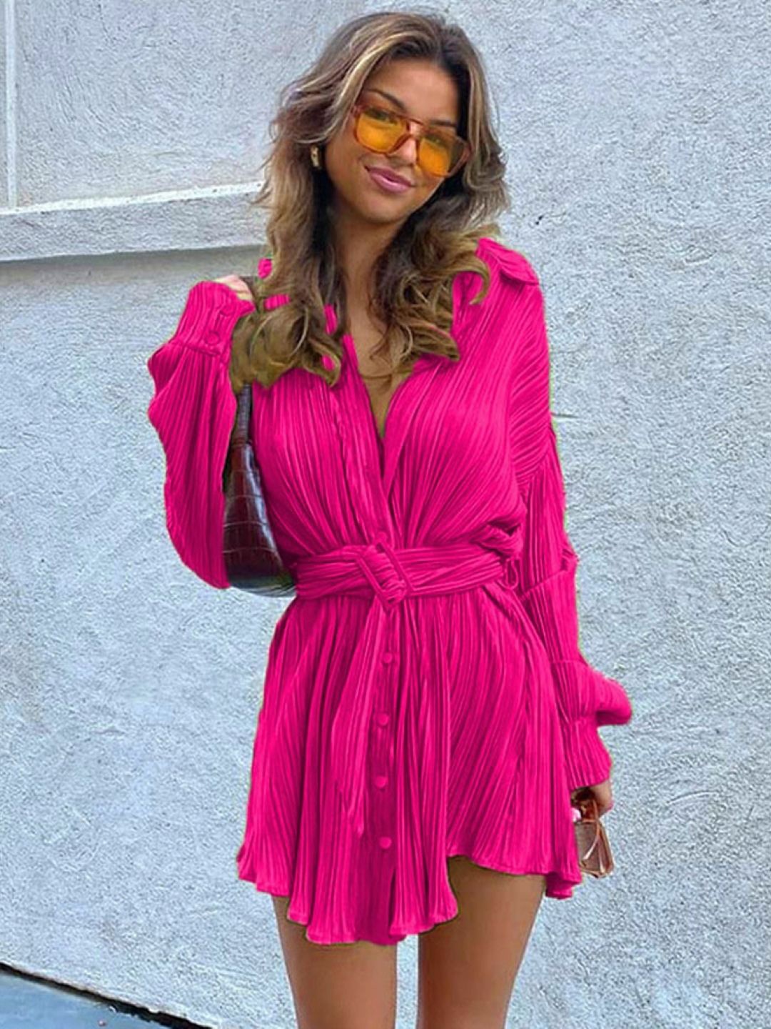 

StyleCast Pink Shirt Collar Belted Fit & Flare Dress