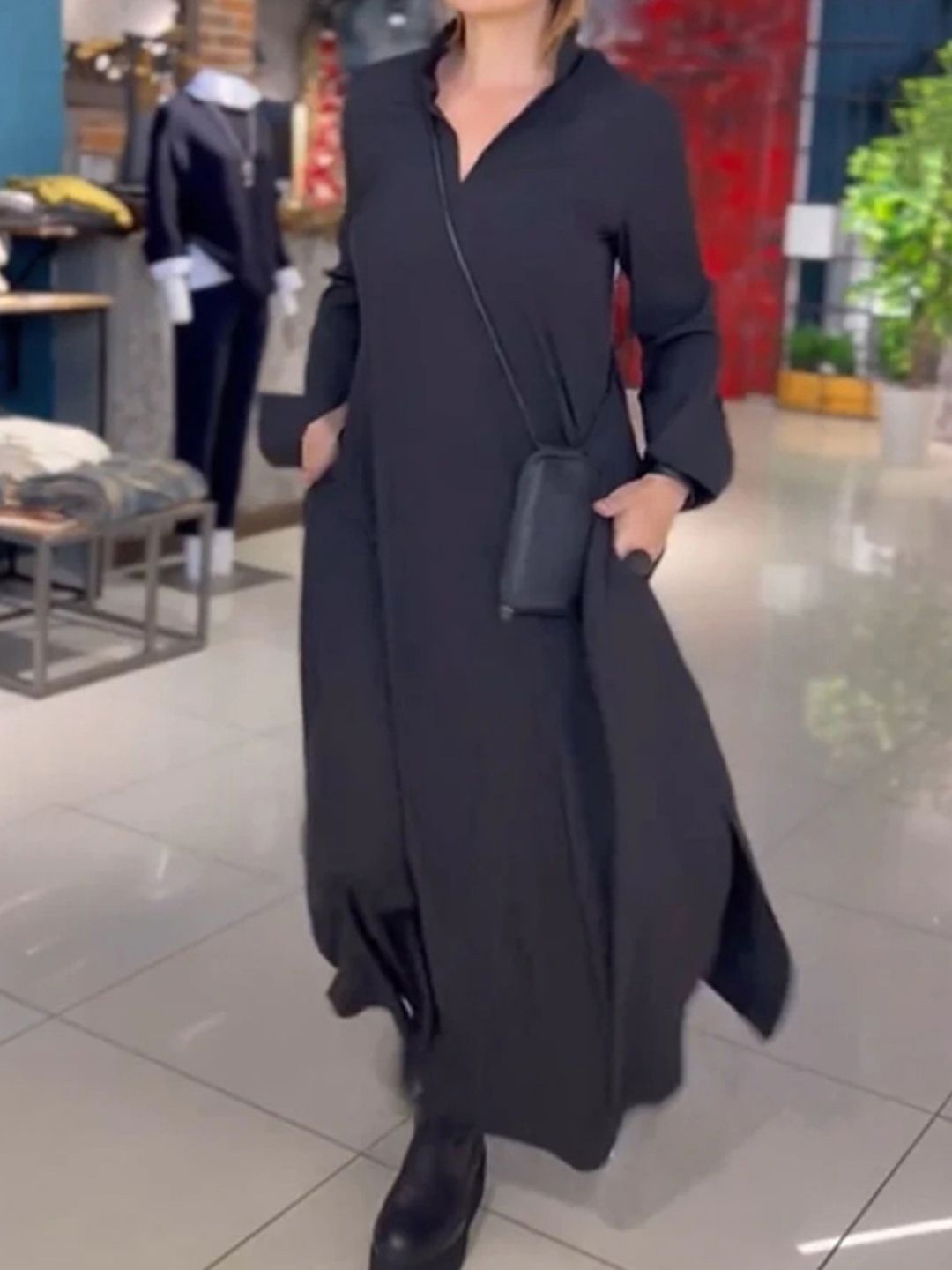 

StyleCast Black Cuffed Sleeves Shirt Midi Dress