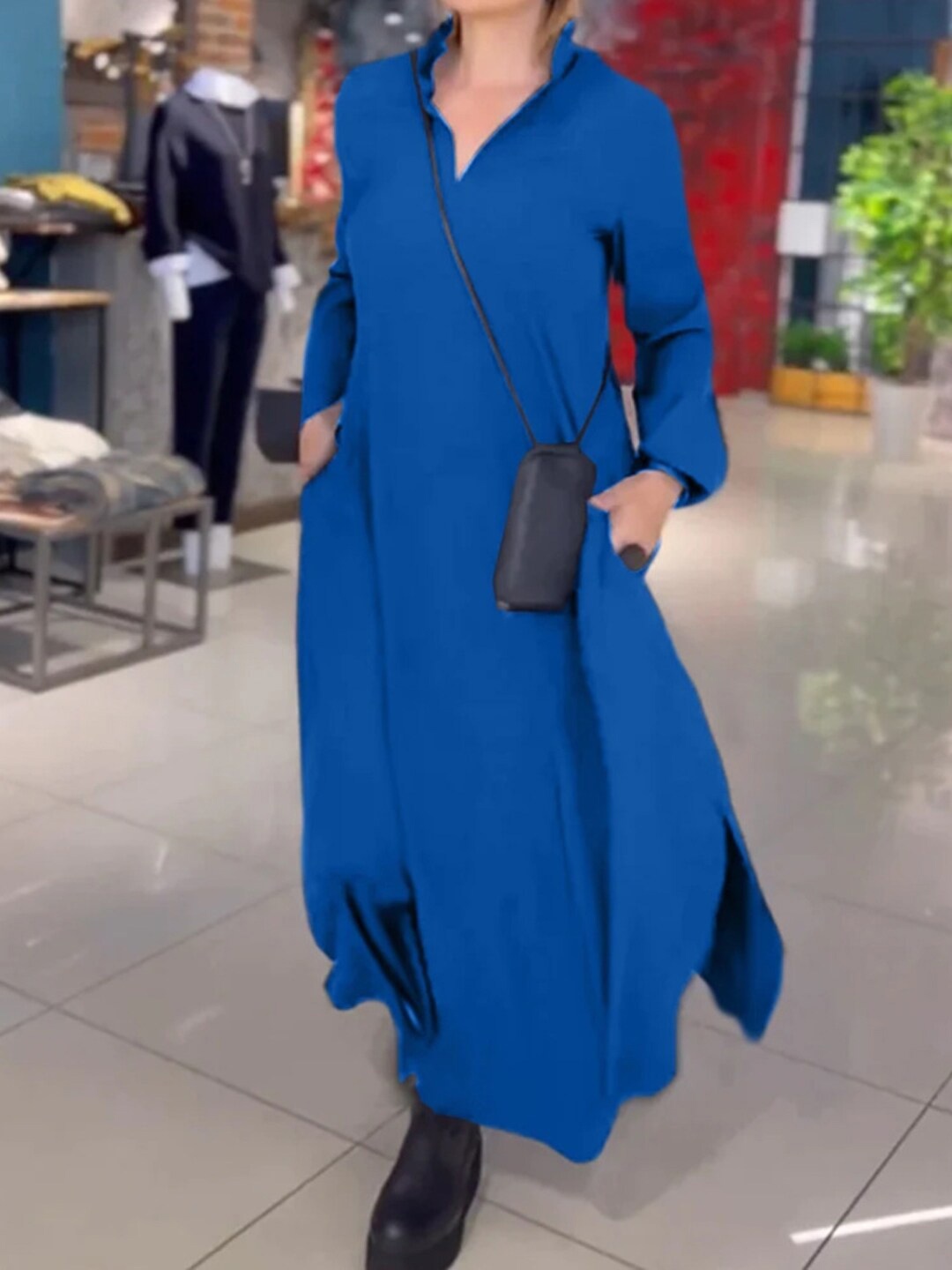

StyleCast Blue Shirt Collar Cuffed Sleeves A-Line Dress