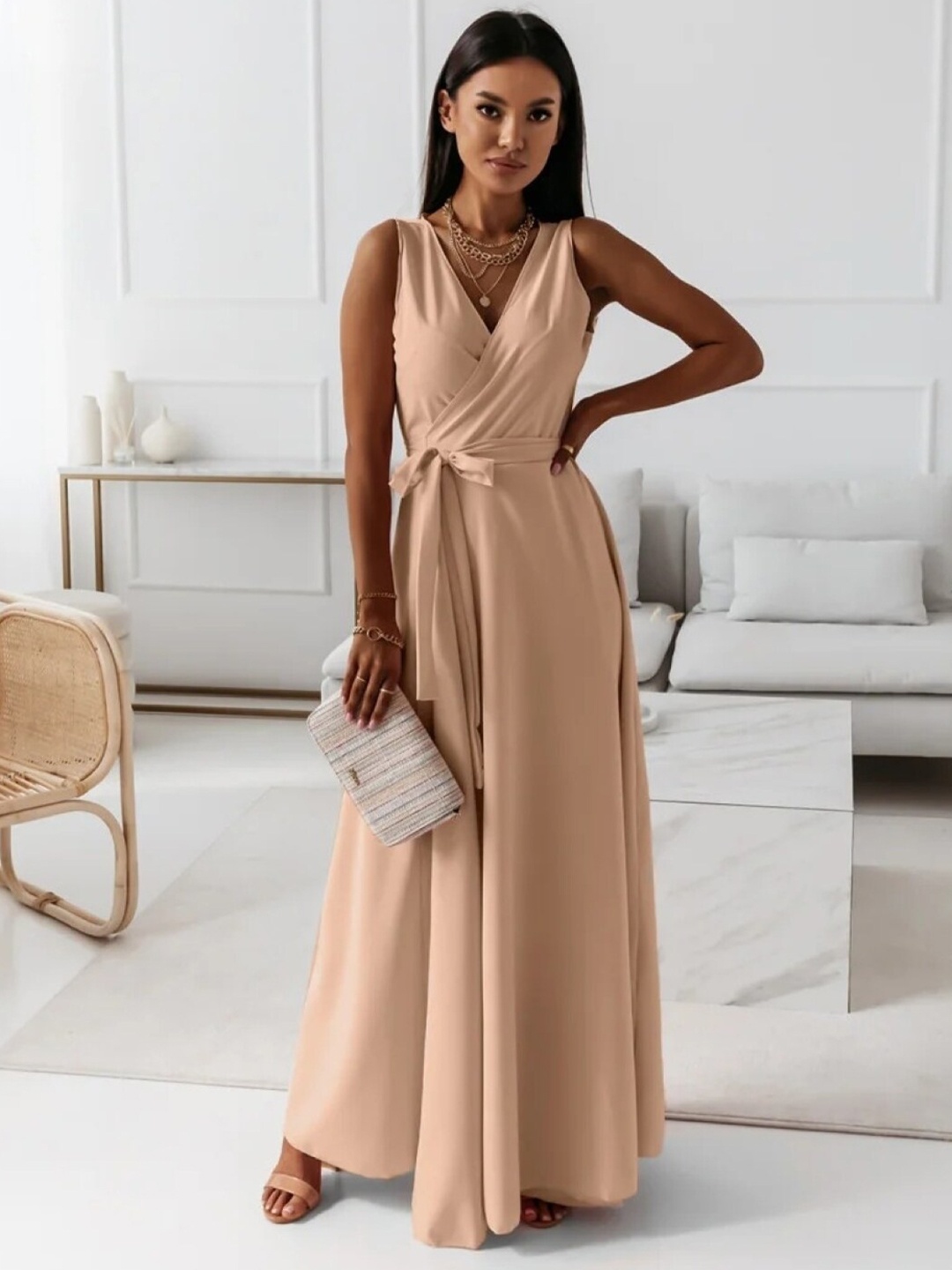 

StyleCast Khaki V-Neck Sleeveless Maxi Dress