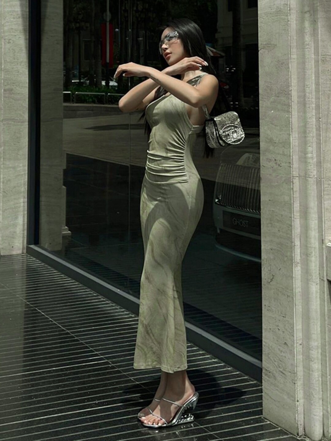 

StyleCast Green Gathered Bodycon Maxi Dress