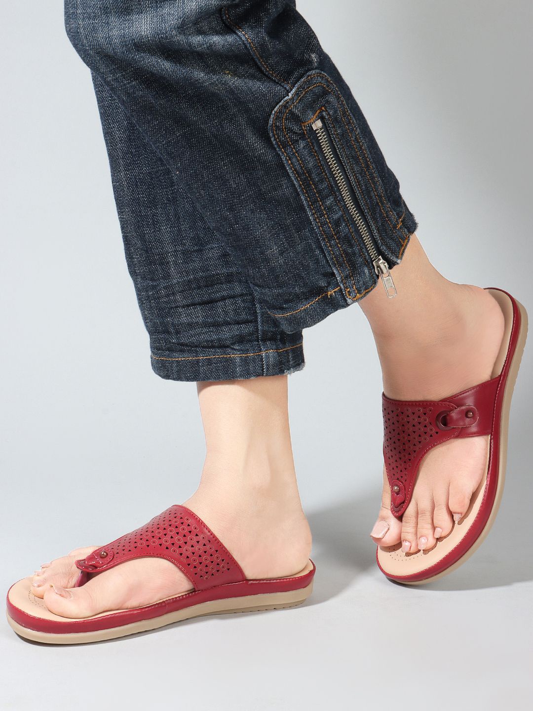 

DressBerry Comfort T-Strap Flats, Maroon