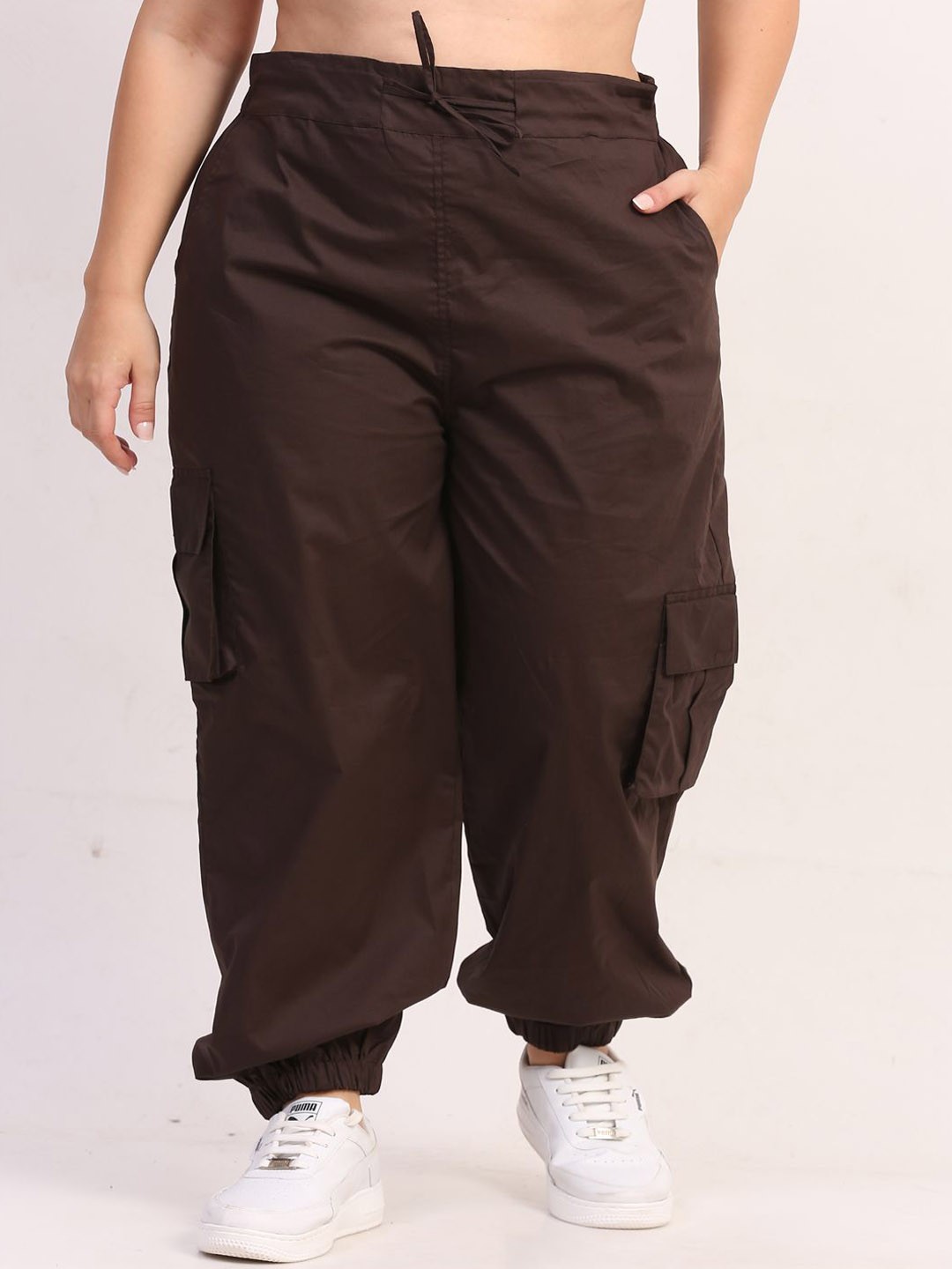 

Jinfo Women Plus Size Relaxed Slim Fit Cotton Cargos, Brown