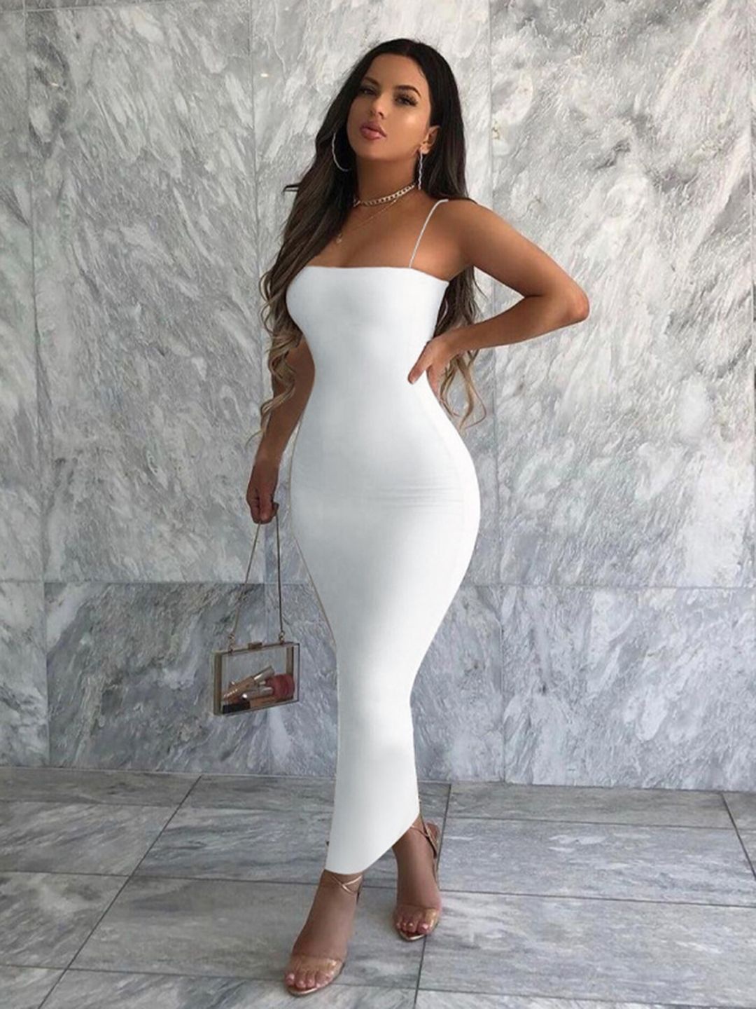 

StyleCast White Shoulder Straps Maxi Bodycon Dress