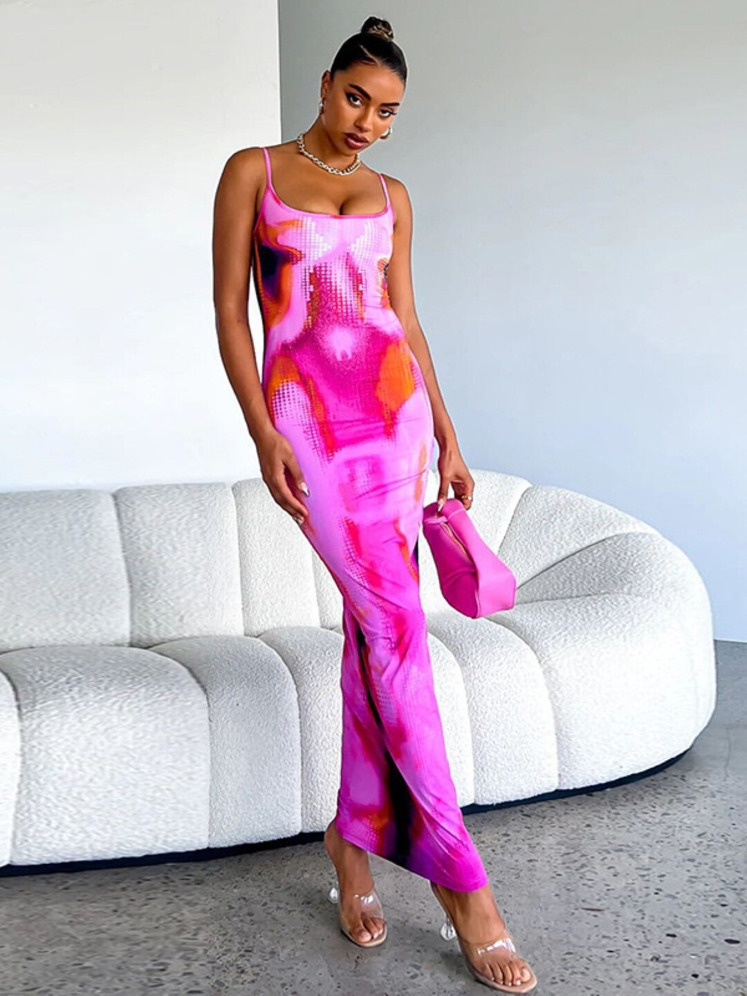 

StyleCast Pink Abstract Printed Maxi Bodycon Dress