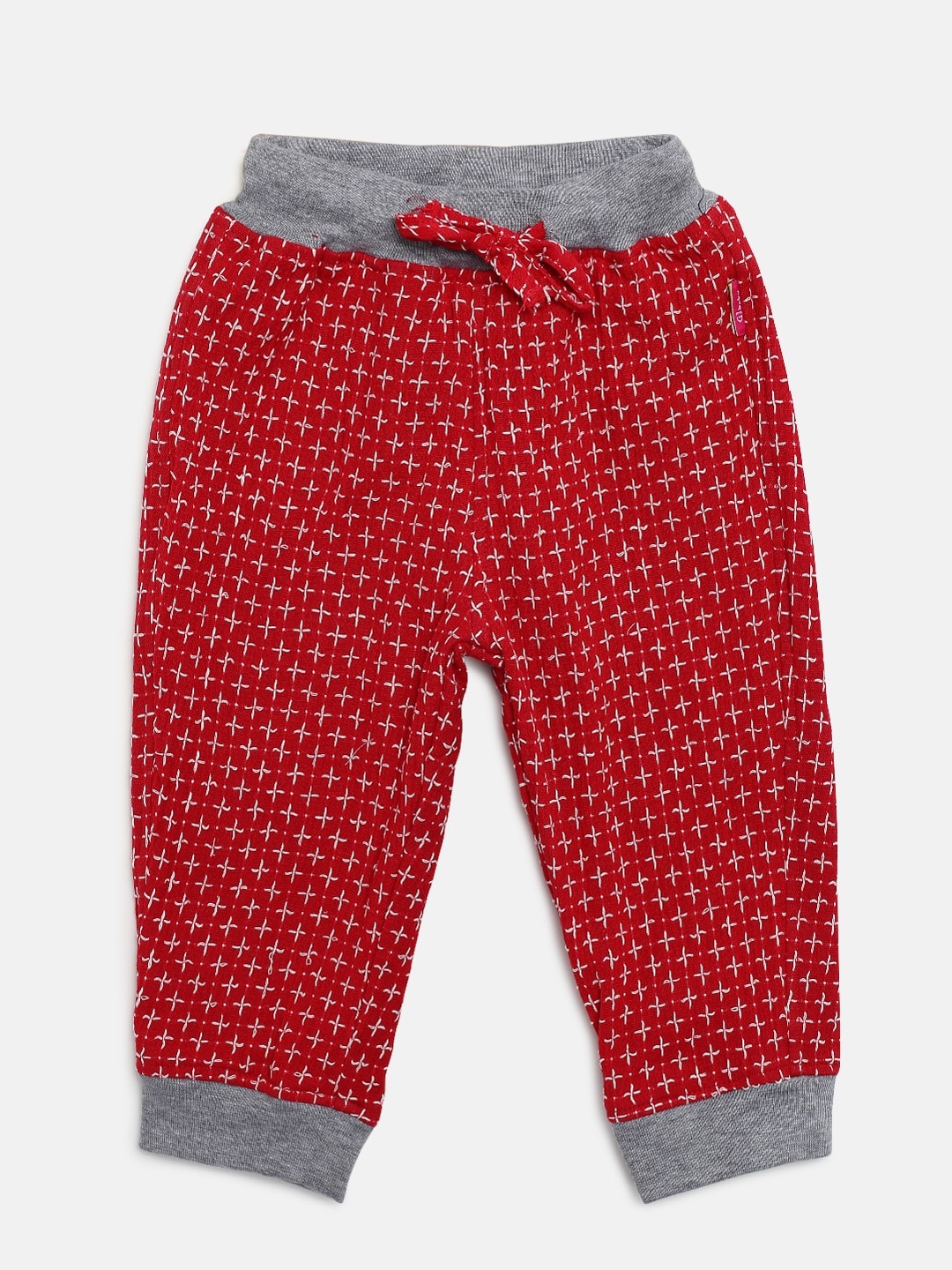 

Gini and Jony Girls Red & White Self-Design Joggers