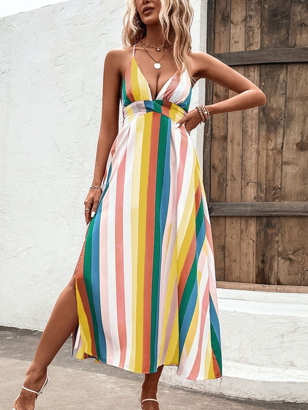 

StyleCast Blue Striped Shoulder Straps A-line Midi Dress