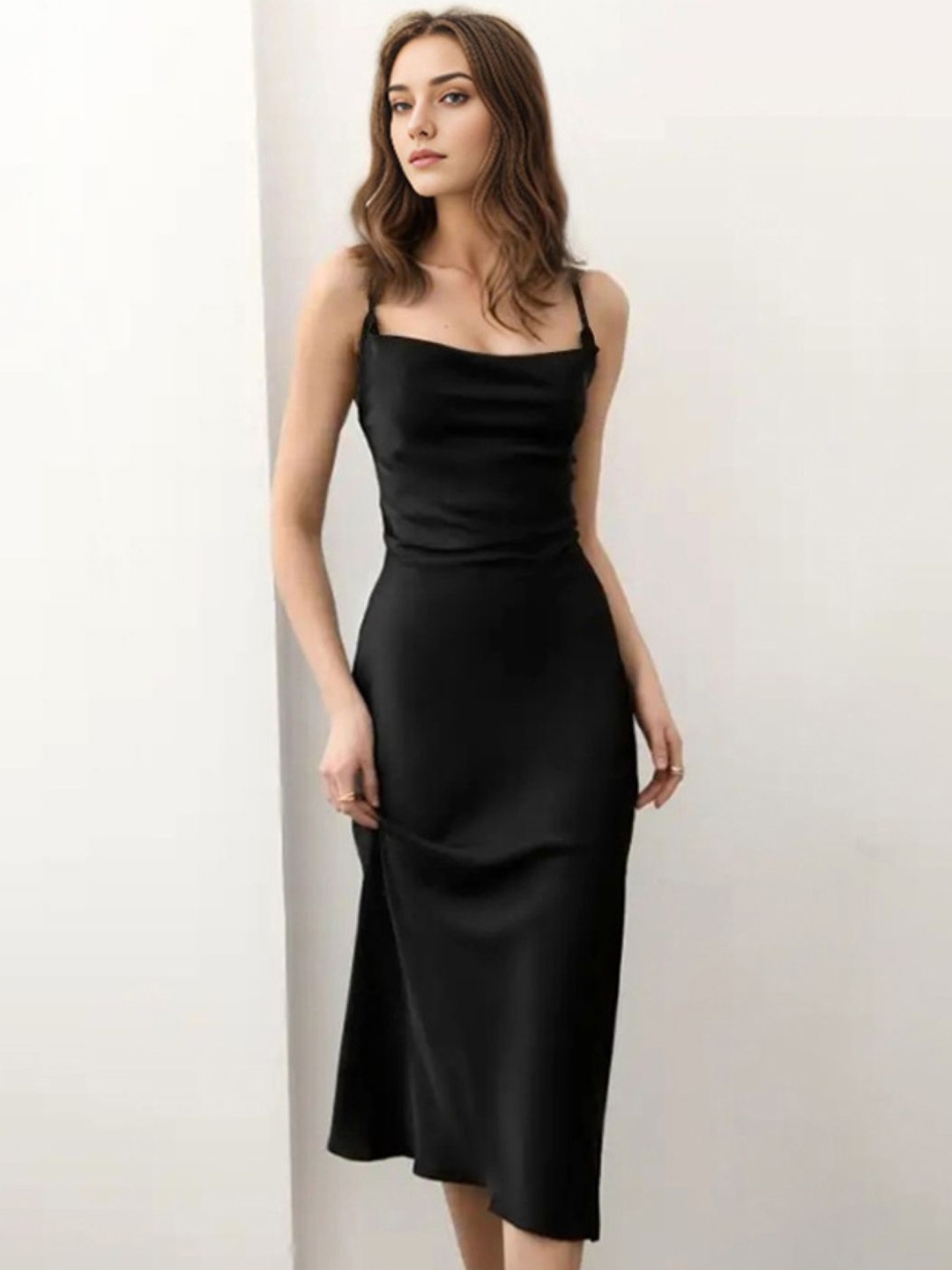 

StyleCast Black Shoulder Straps Sheath Midi Dress