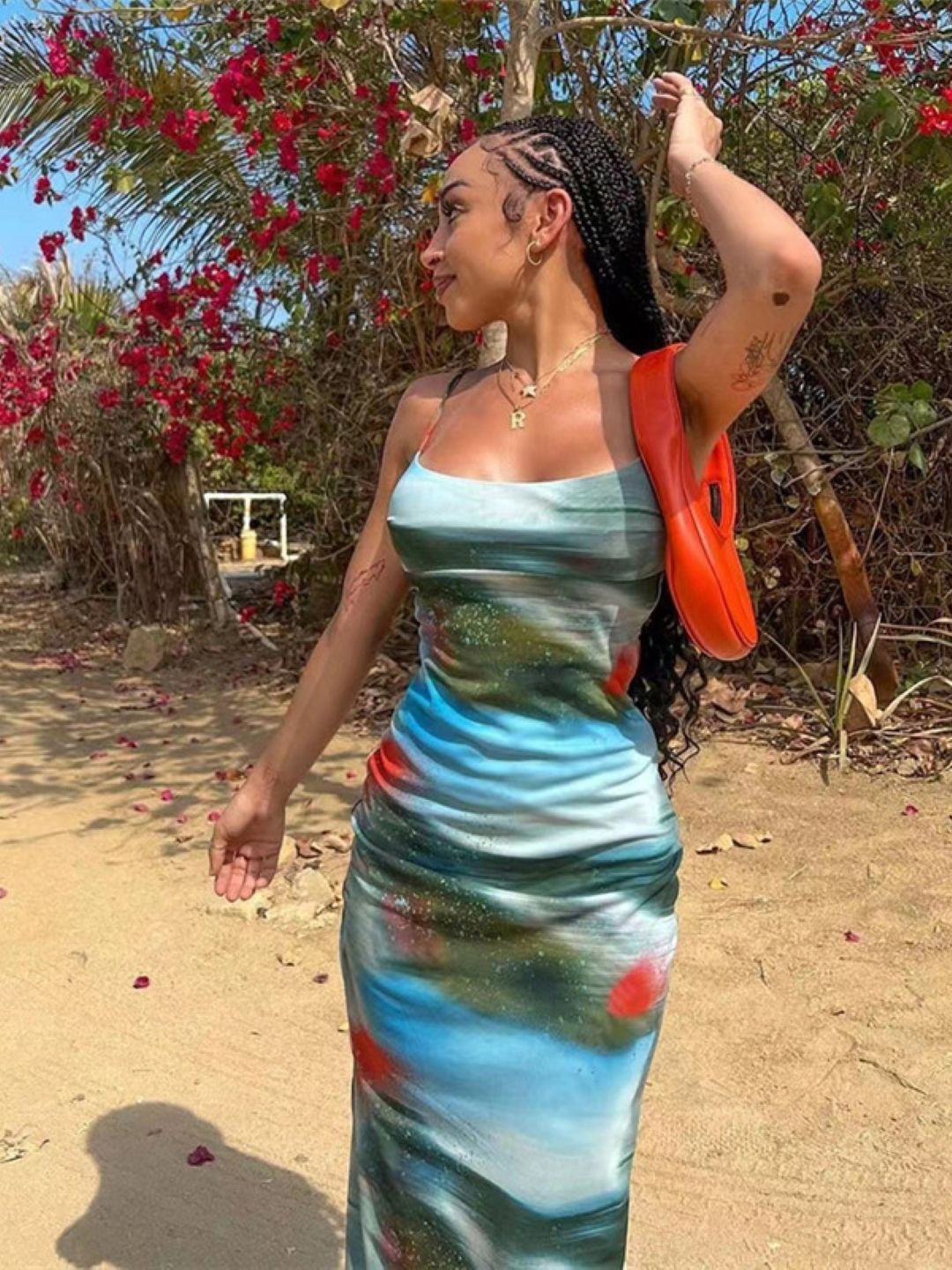 

StyleCast Blue Shoulder Straps Abstract Printed Bodycon Dress