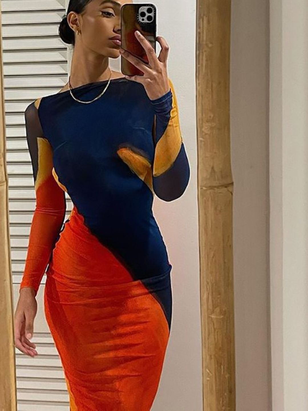 

StyleCast Blue & Red Printed Boat Neck Maxi Bodycon Dress