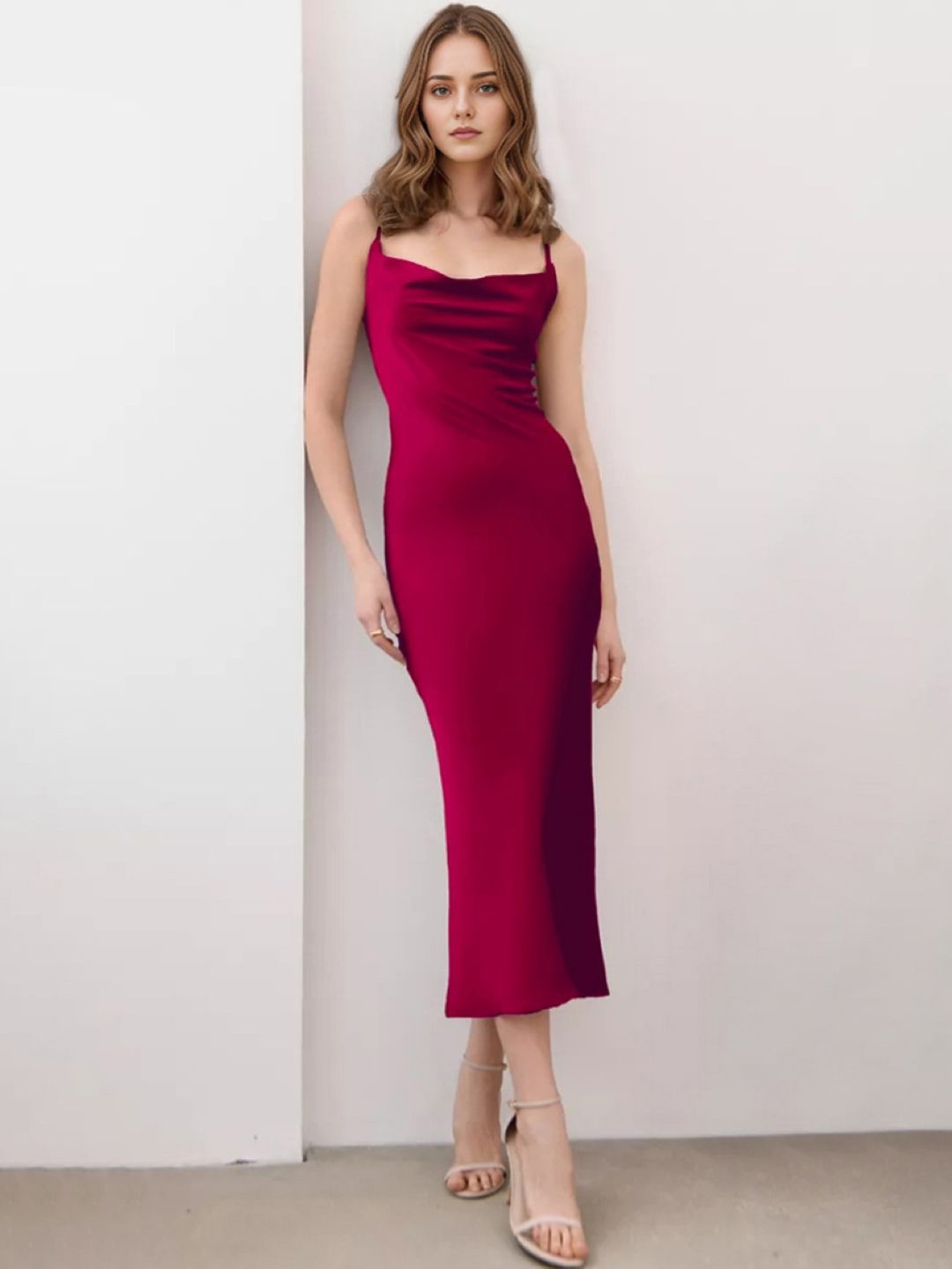 

StyleCast Burgundy Shoulder Straps Sleeveless Midi Sheath Dress