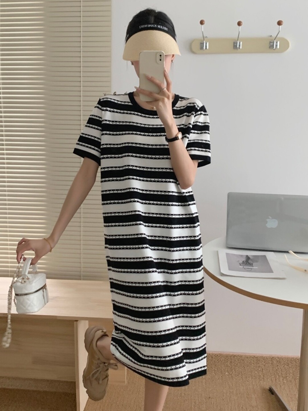 

StyleCast White & Black Striped A-Line Maxi Dress