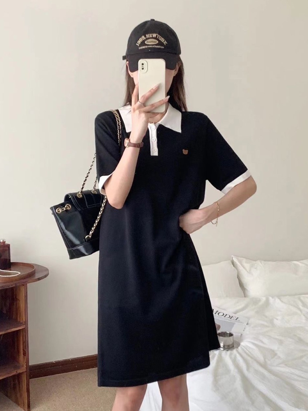 

StyleCast Black Shirt Collar A-Line Casual Dress