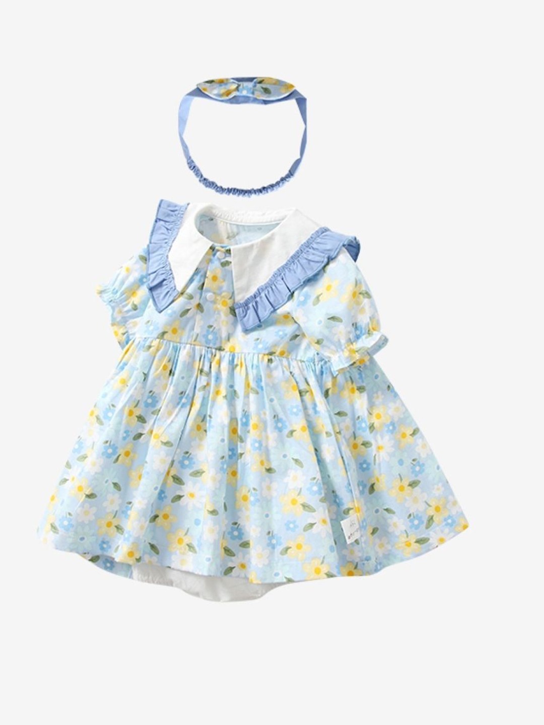 

StyleCast Girls Floral Printed Peter Pan Collar Puff Sleeves Fit and Flare Dress, Blue