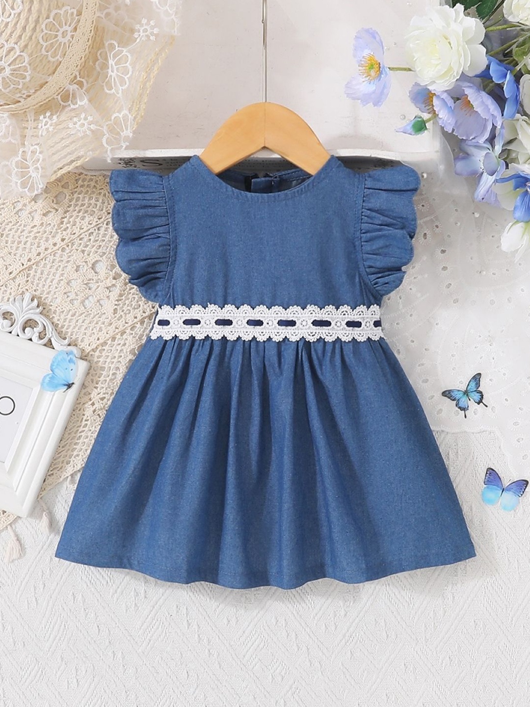 

StyleCast Girls Navy Blue Flutter Sleeve Cotton Fit & Flare Dress