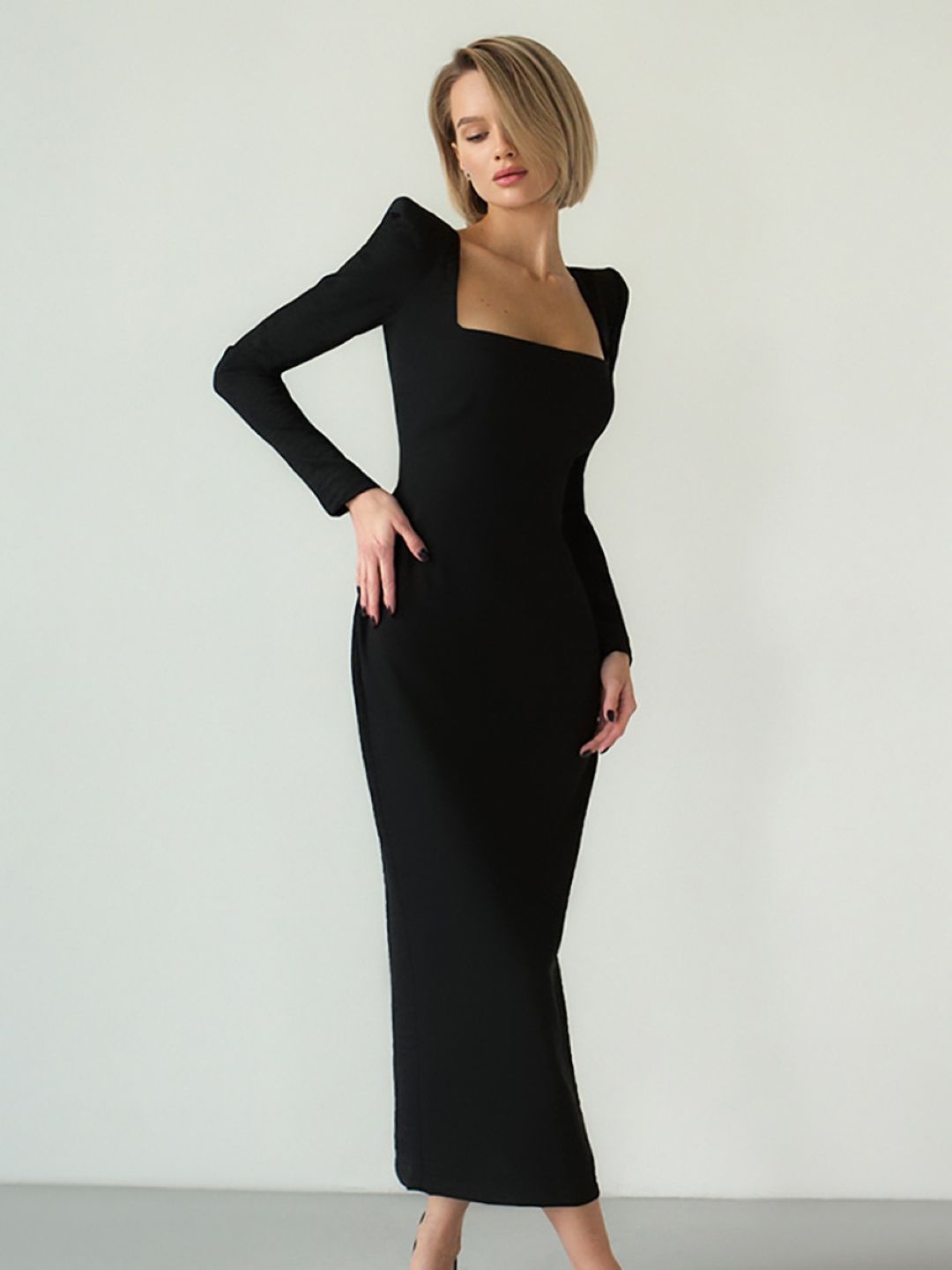 

Stylecast X KPOP Square Neck Bodycon Midi Dress, Black