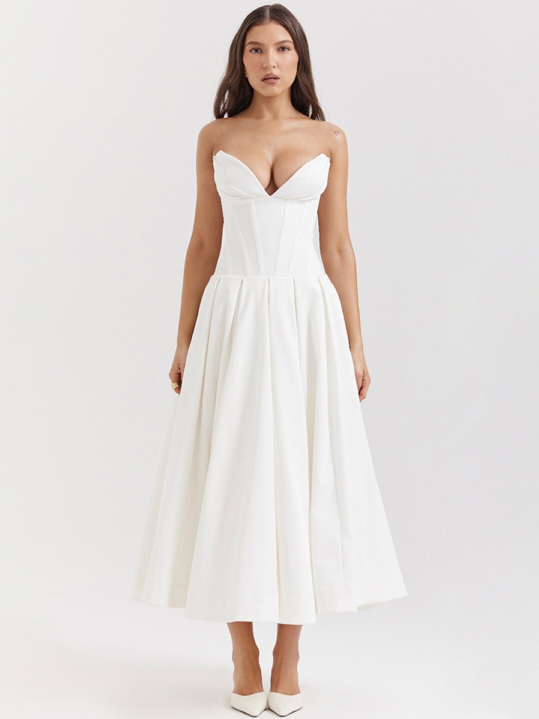 

Stylecast X KPOP Solid Strapless Maxi A-Line Dress, White