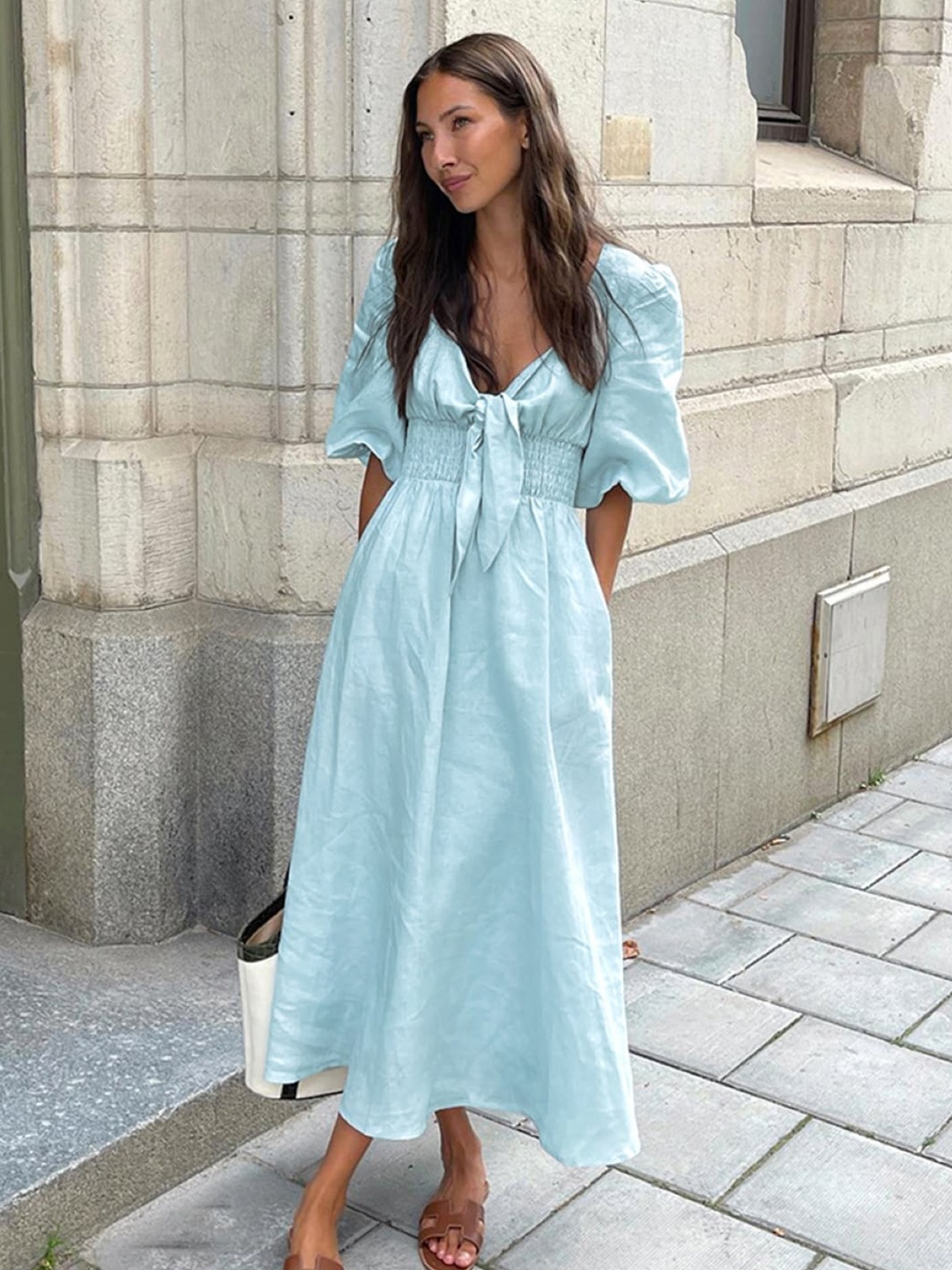 

Stylecast X KPOP Women V-Neck Cotton Maxi Dress, Blue