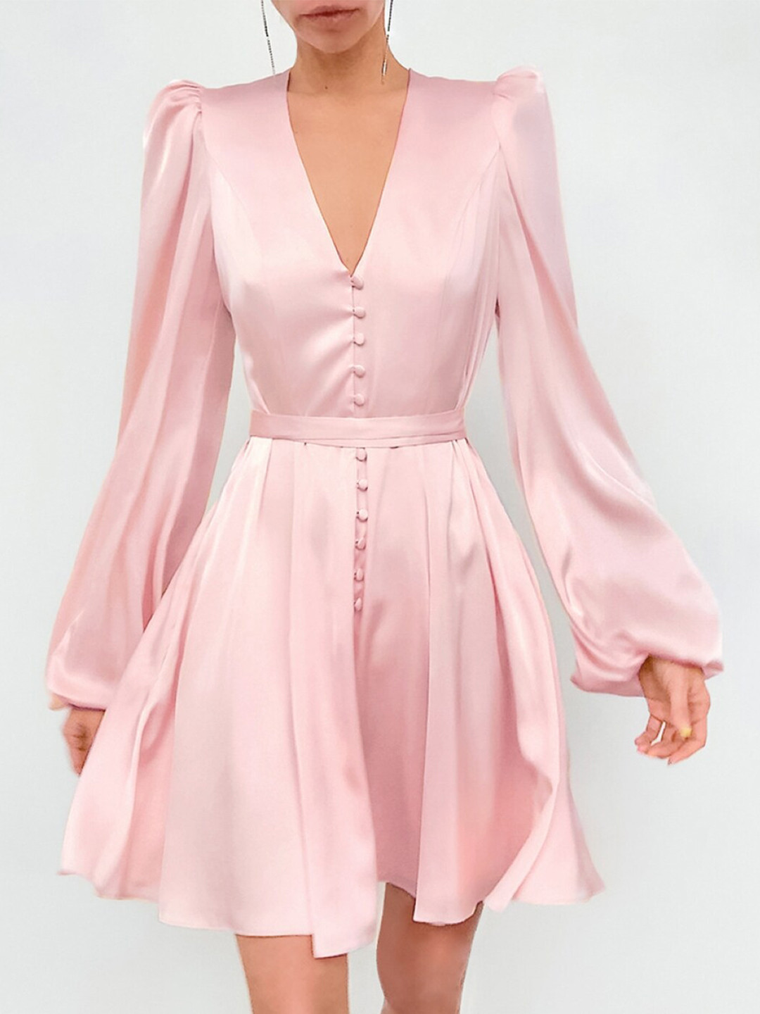 

Stylecast X KPOP Solid Puff Sleeve Fit & Flare Dress, Pink