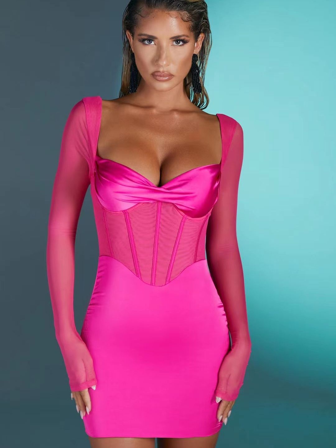 

Stylecast X KPOP Square Neck Corset Bodycon Mini Dress, Pink