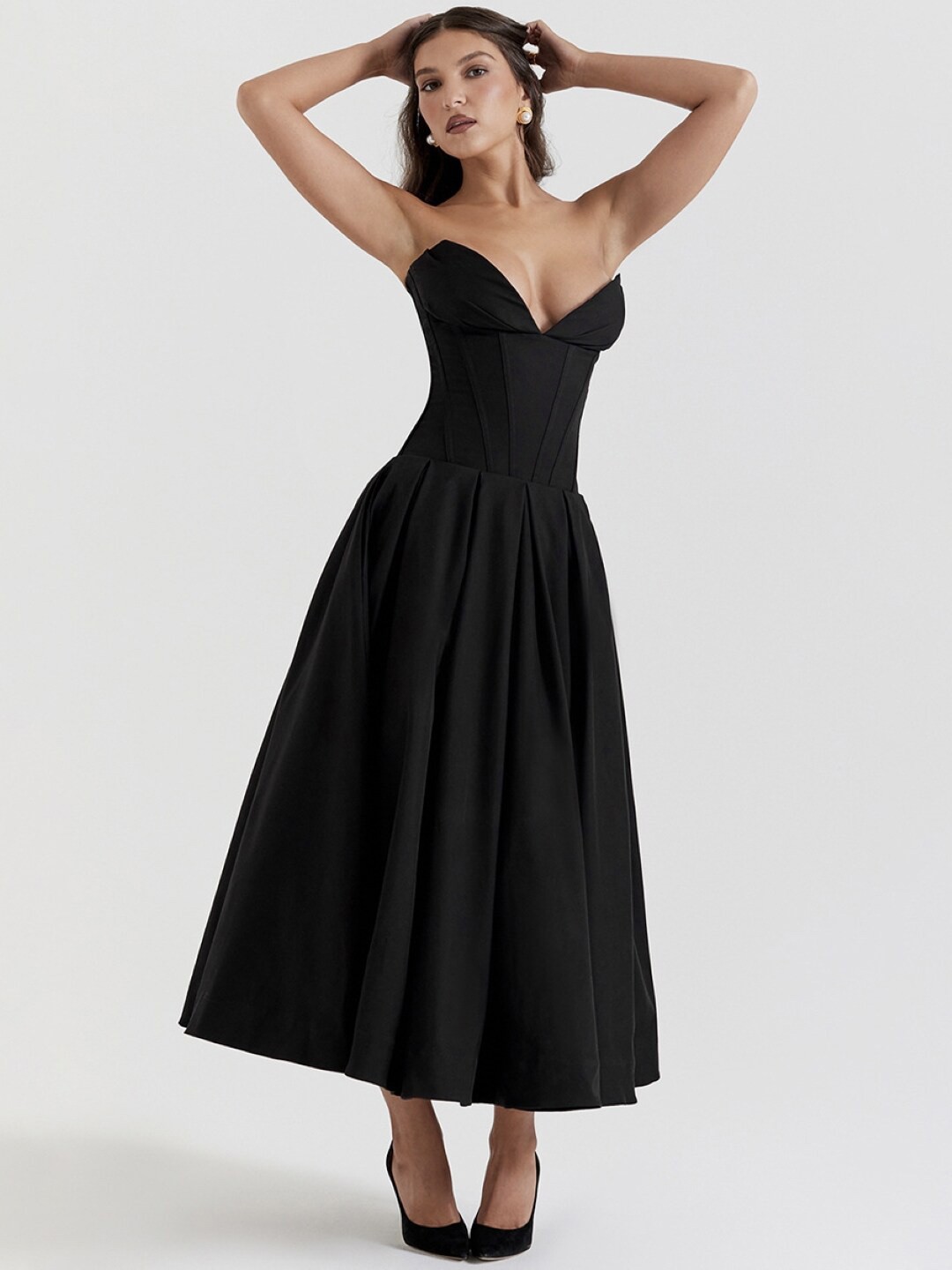 

Stylecast X KPOP Strapless Corset Fit and Flare Dress, Black
