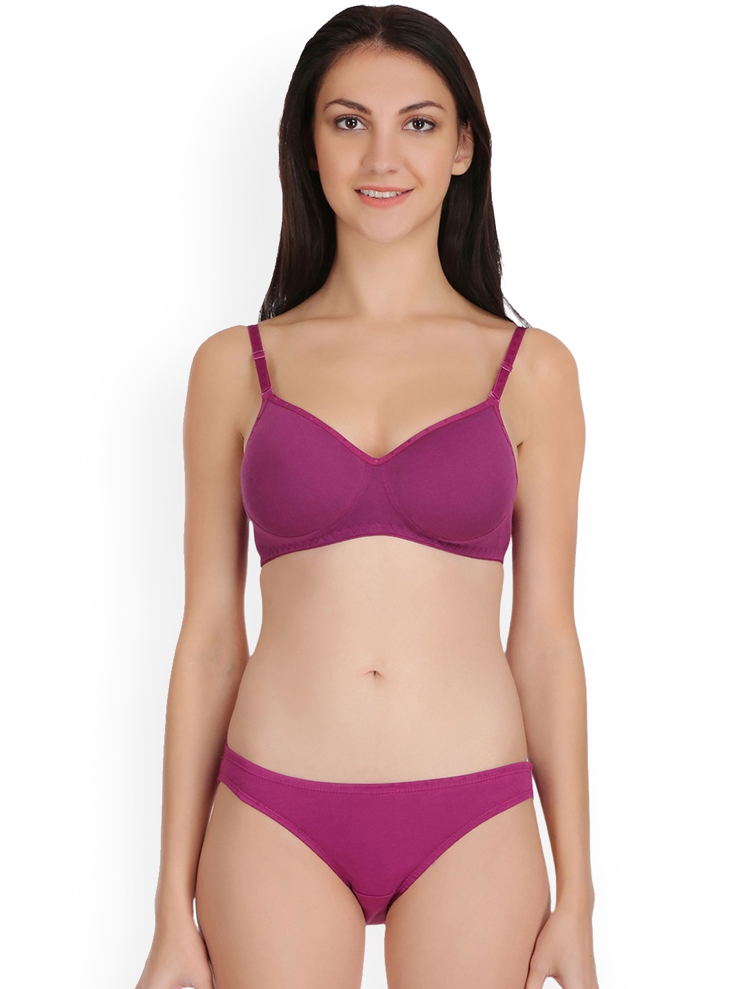 

Selfcare Solid Cotton Lightly Padded Bra And Panty Lingerie Set - SN2637, Purple