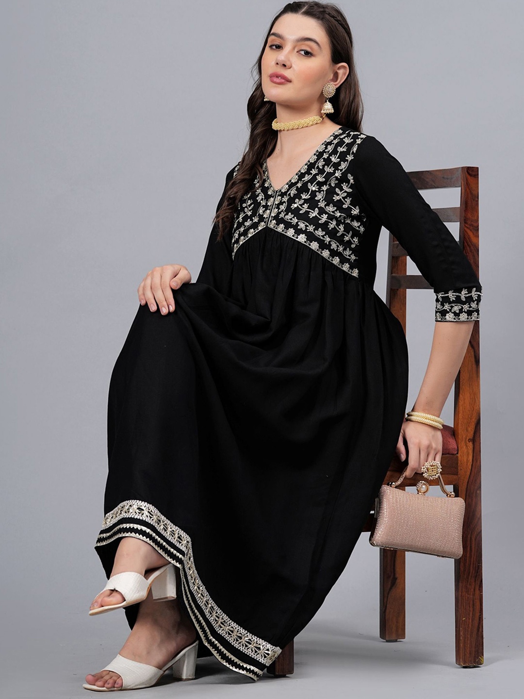 

NEW4U Embroidery Ethnic Dress, Black