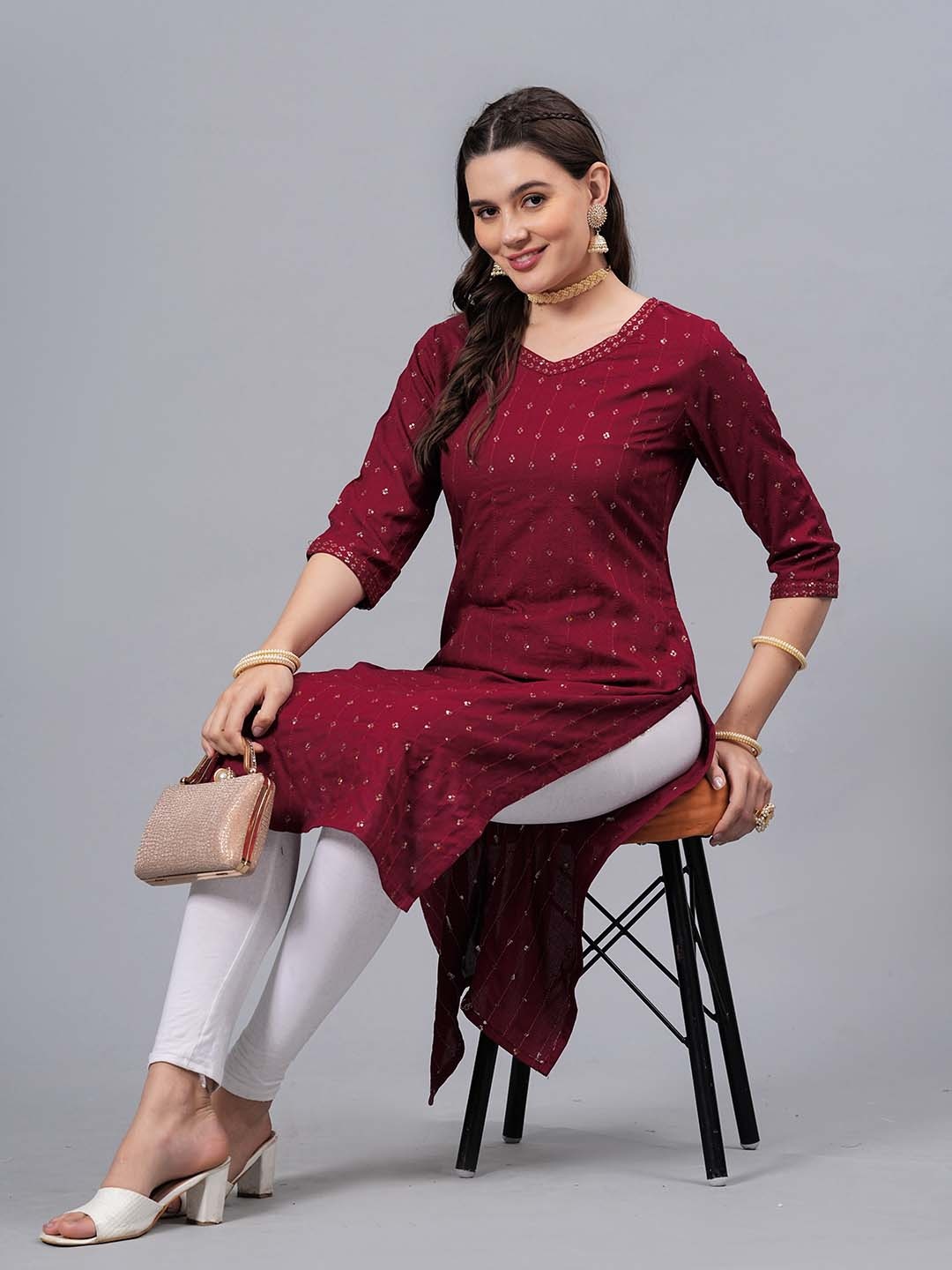 

NEW4U Tribal Embroidered Mirror Work Straight Kurta, Maroon