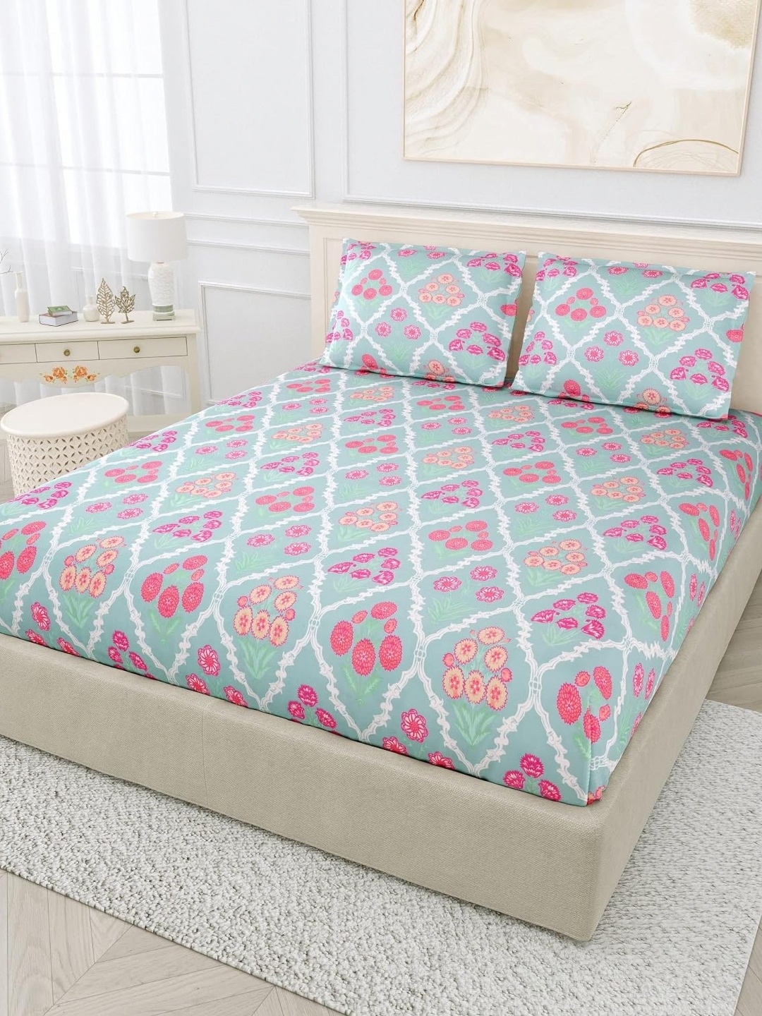 

RRC Green Floral Printed 210 TC King Bedsheet with 2 Pillow Covers