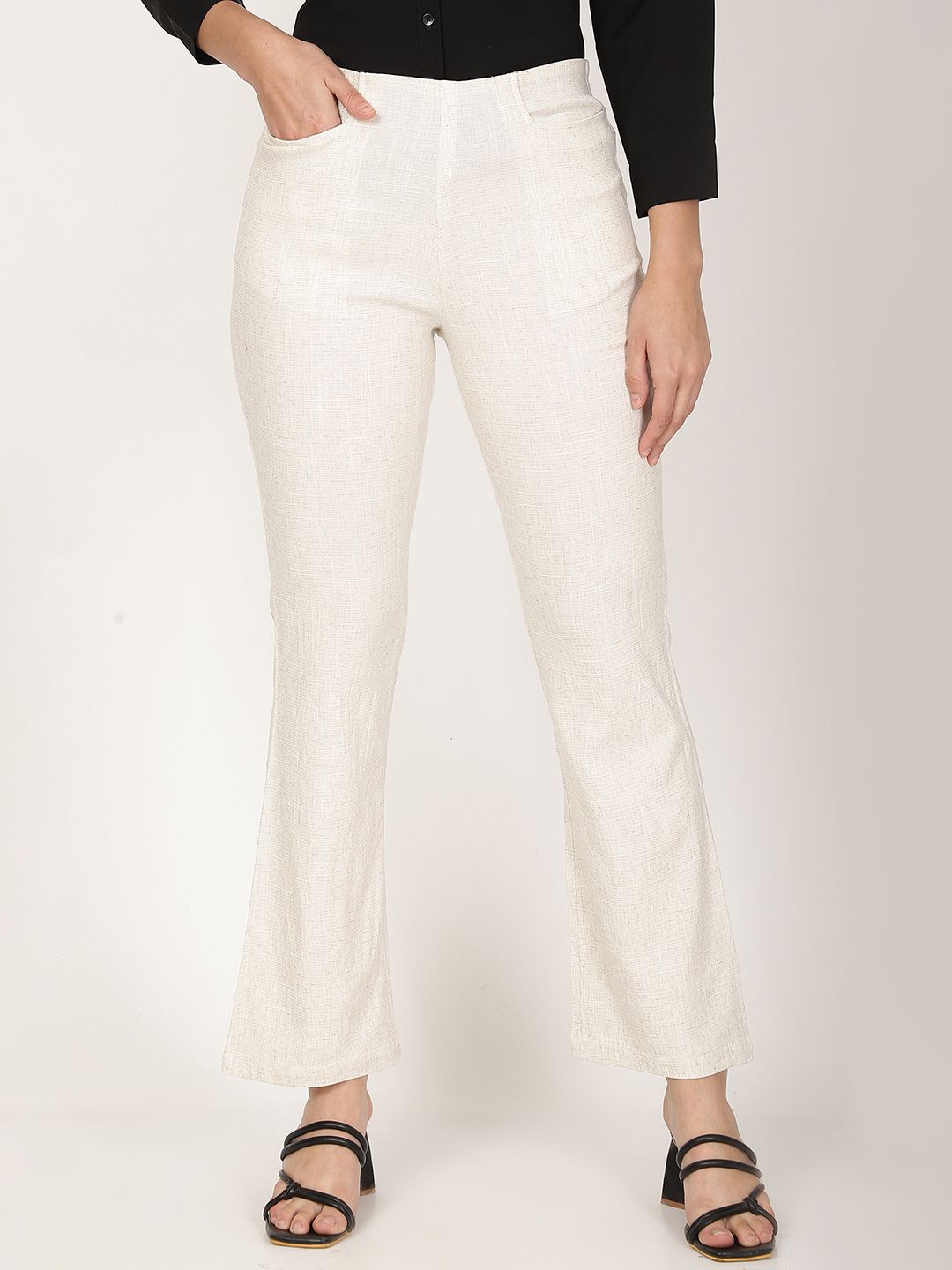 

FUTURO Women Mid-Rise Smart Bootcut Trouser, Cream