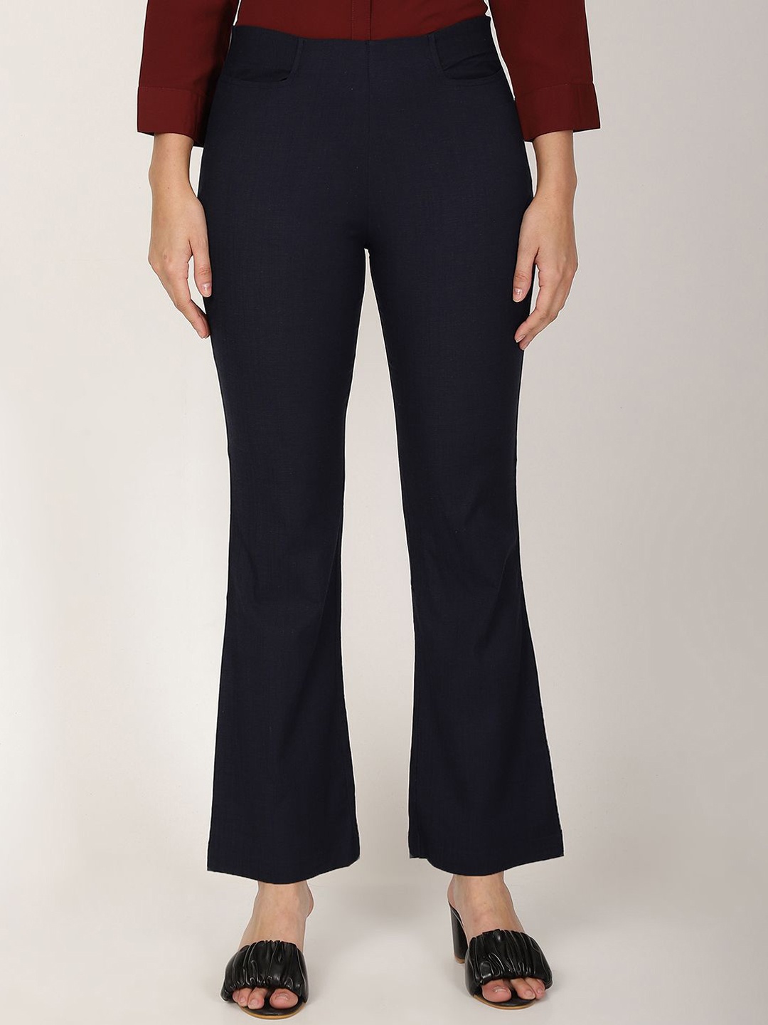 

FUTURO Women Smart Plain Wide Leg Trouser, Navy blue