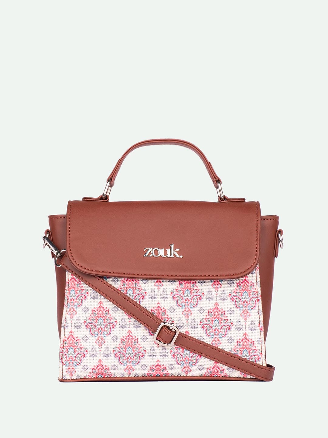 

ZOUK Kashmiri Tulips Floral Printed Structured Handheld Bag, Pink