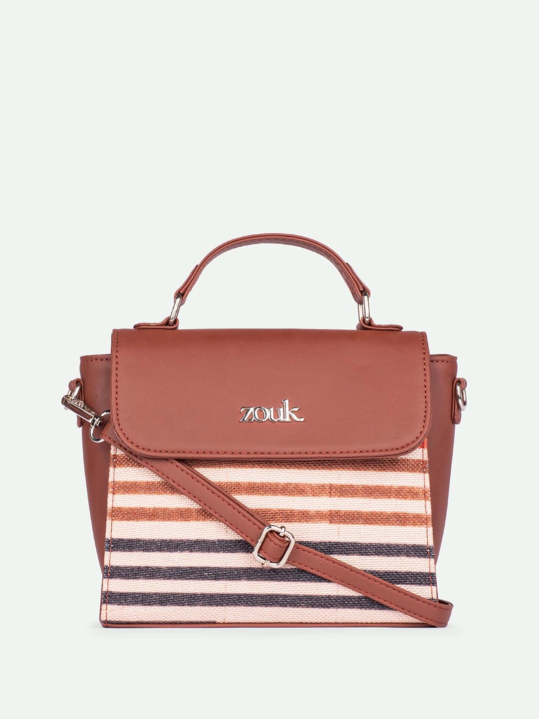 

ZOUK Qutub Stripes Structured Handheld Bag, Beige