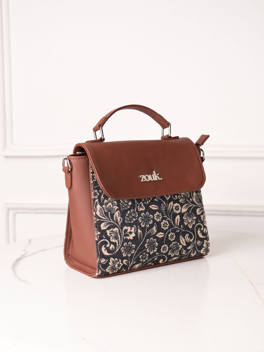 

ZOUK Floral Printed Structured Sling Bag, Blue