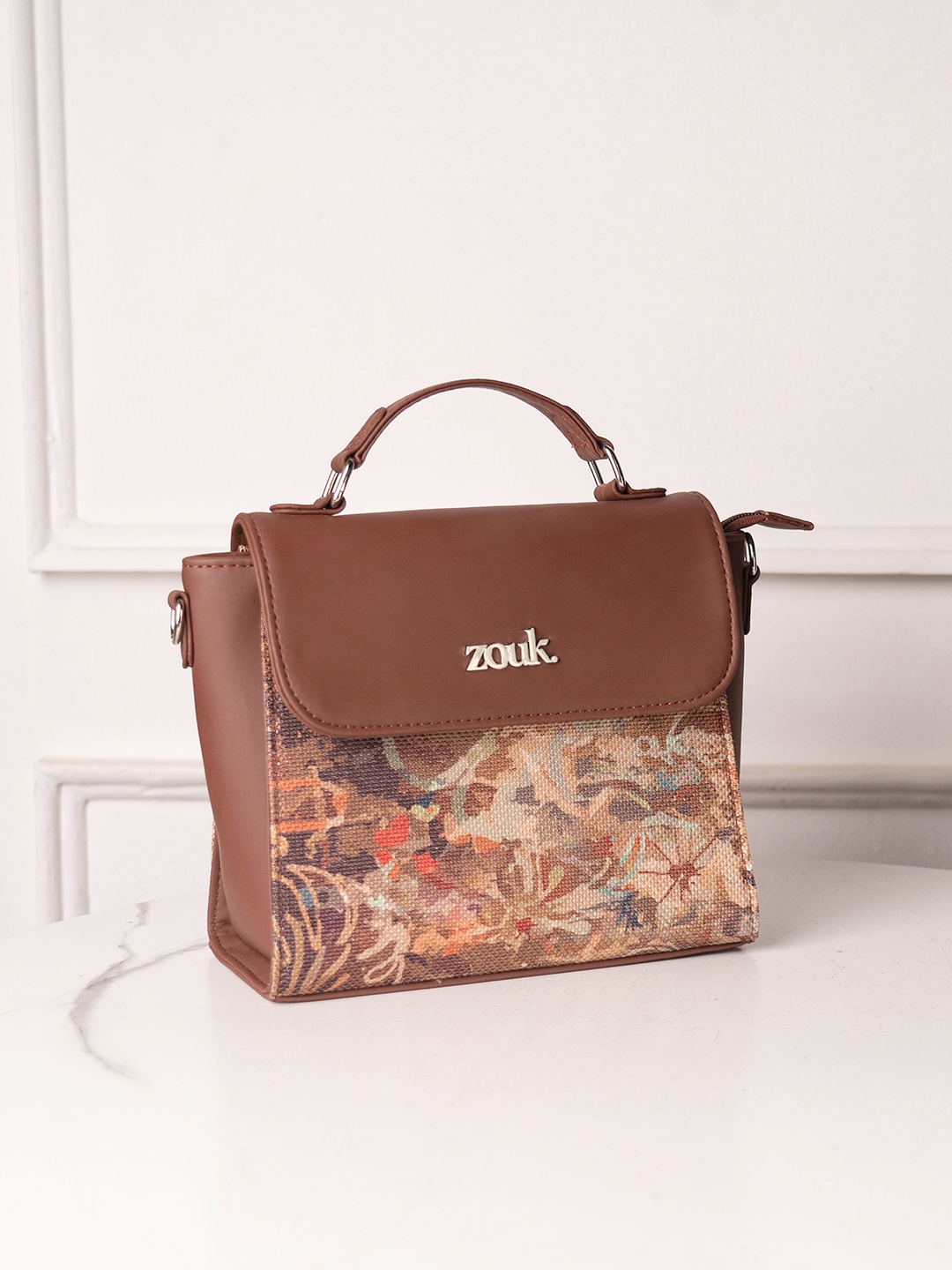 

ZOUK FloLov Abstract Printed Structured Handheld Bag, Beige