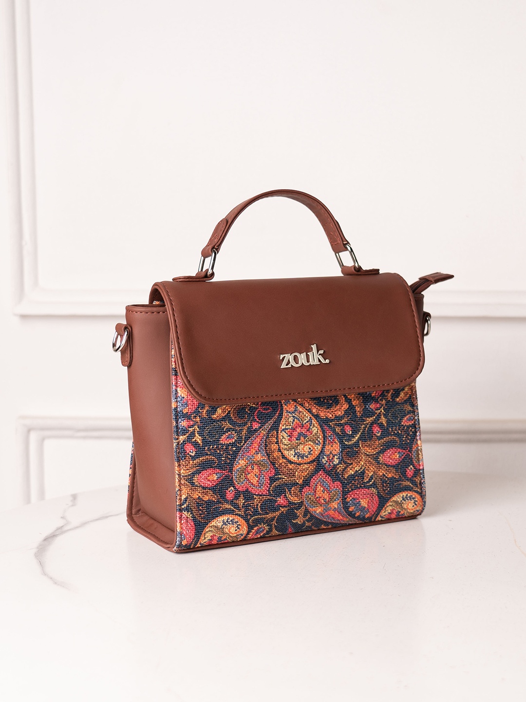 

ZOUK Paisley Printed Structured Handheld Bag, Pink