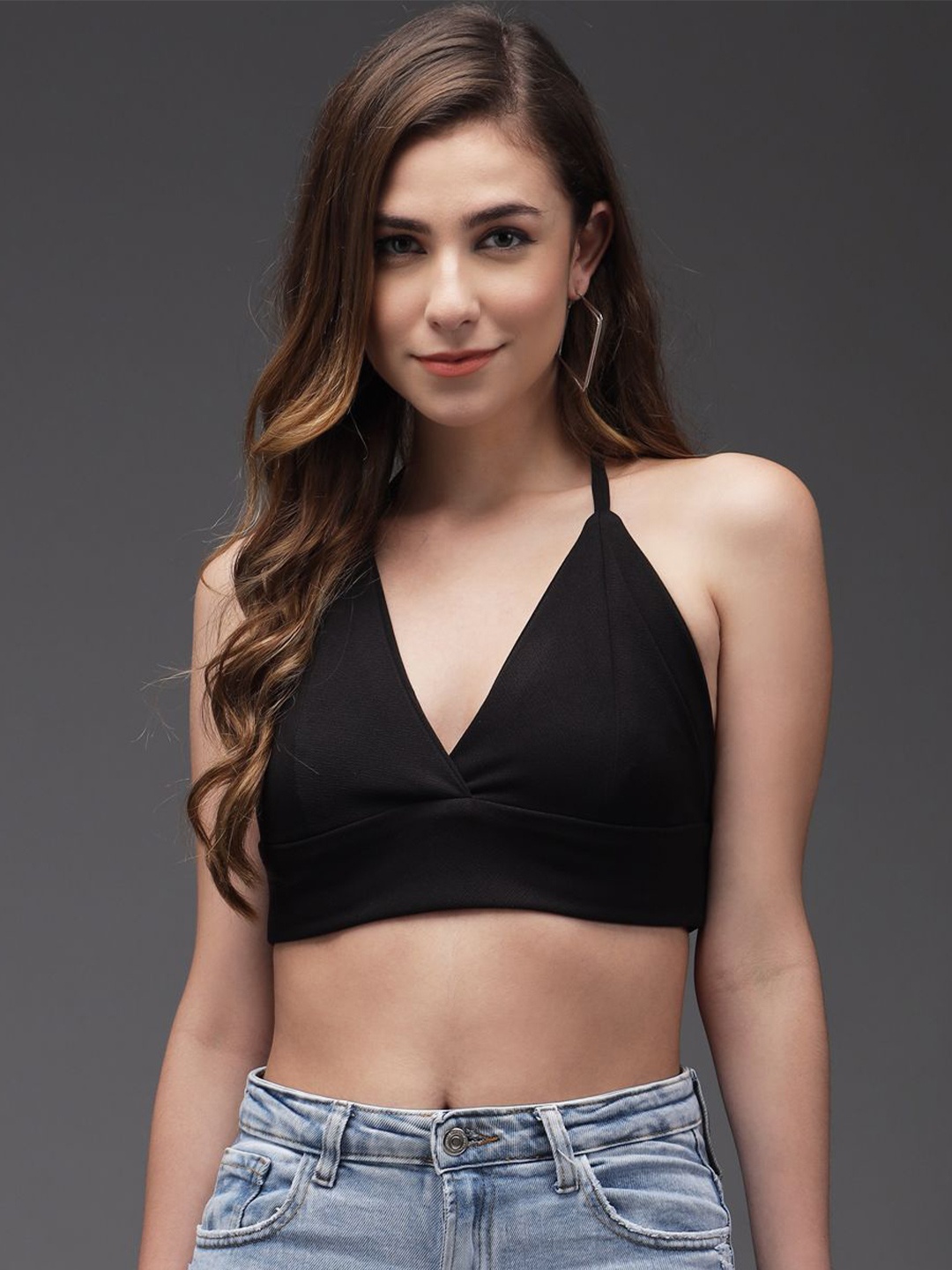 

TANDUL Bralette Halter Neck Crop Top, Black