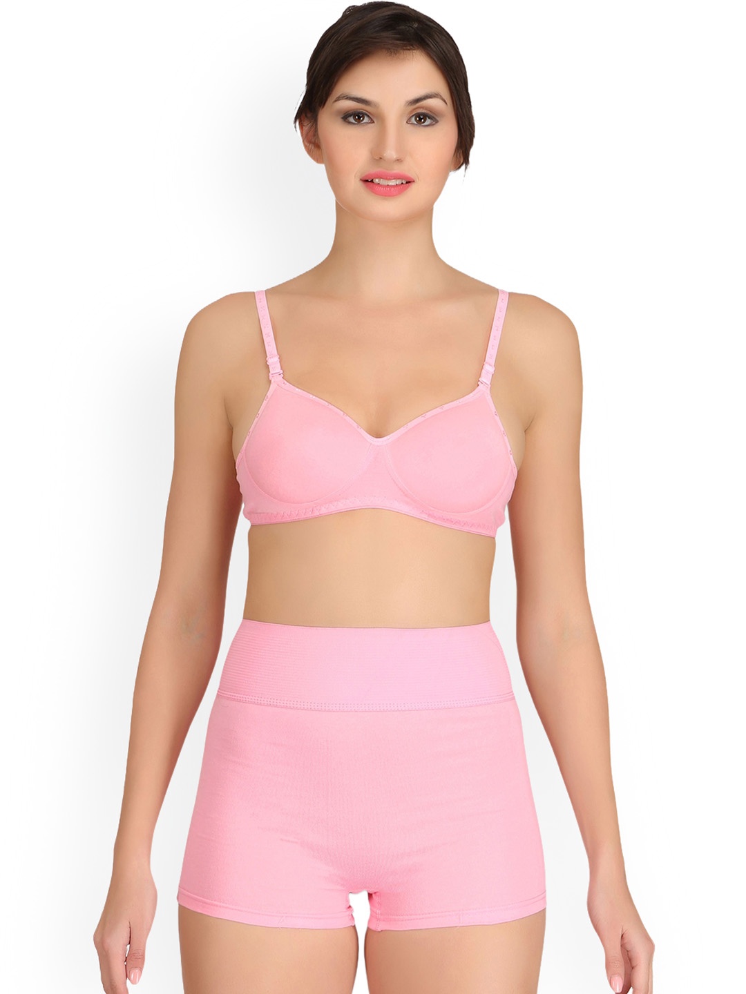 

Selfcare Solid Cotton Lightly Padded Bra And Panty Lingerie Set - SN2638, Pink