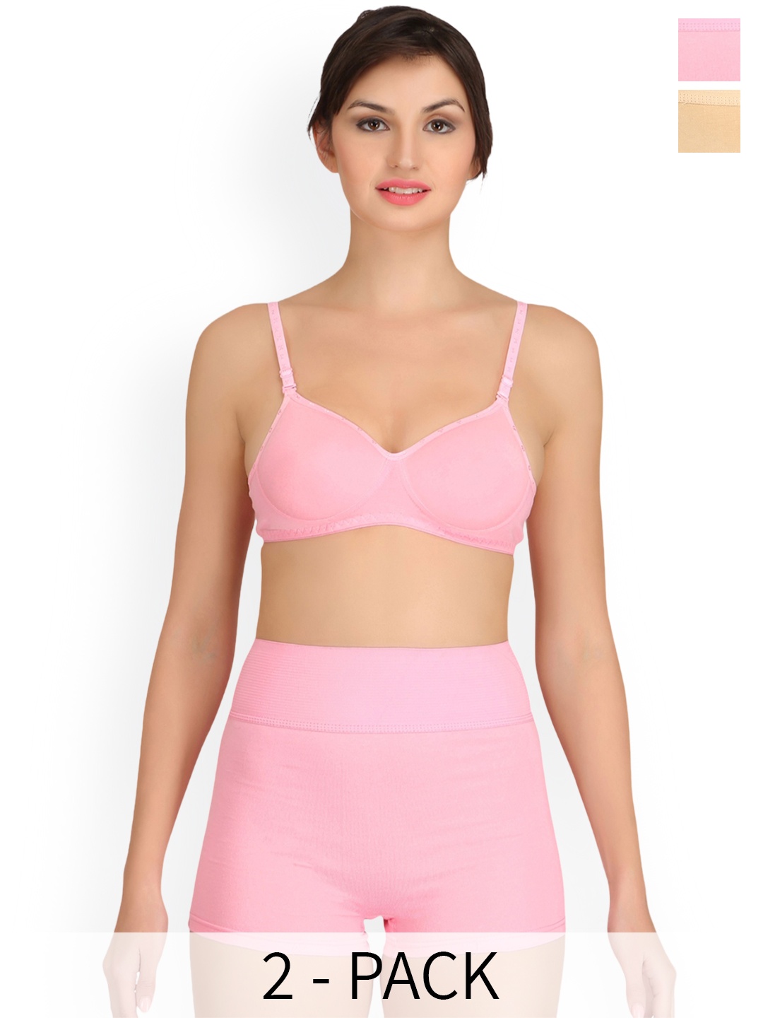 

Selfcare Pack of 2 Solid Cotton Lightly Padded Bra And Panty Lingerie Sets - SN2640, Pink