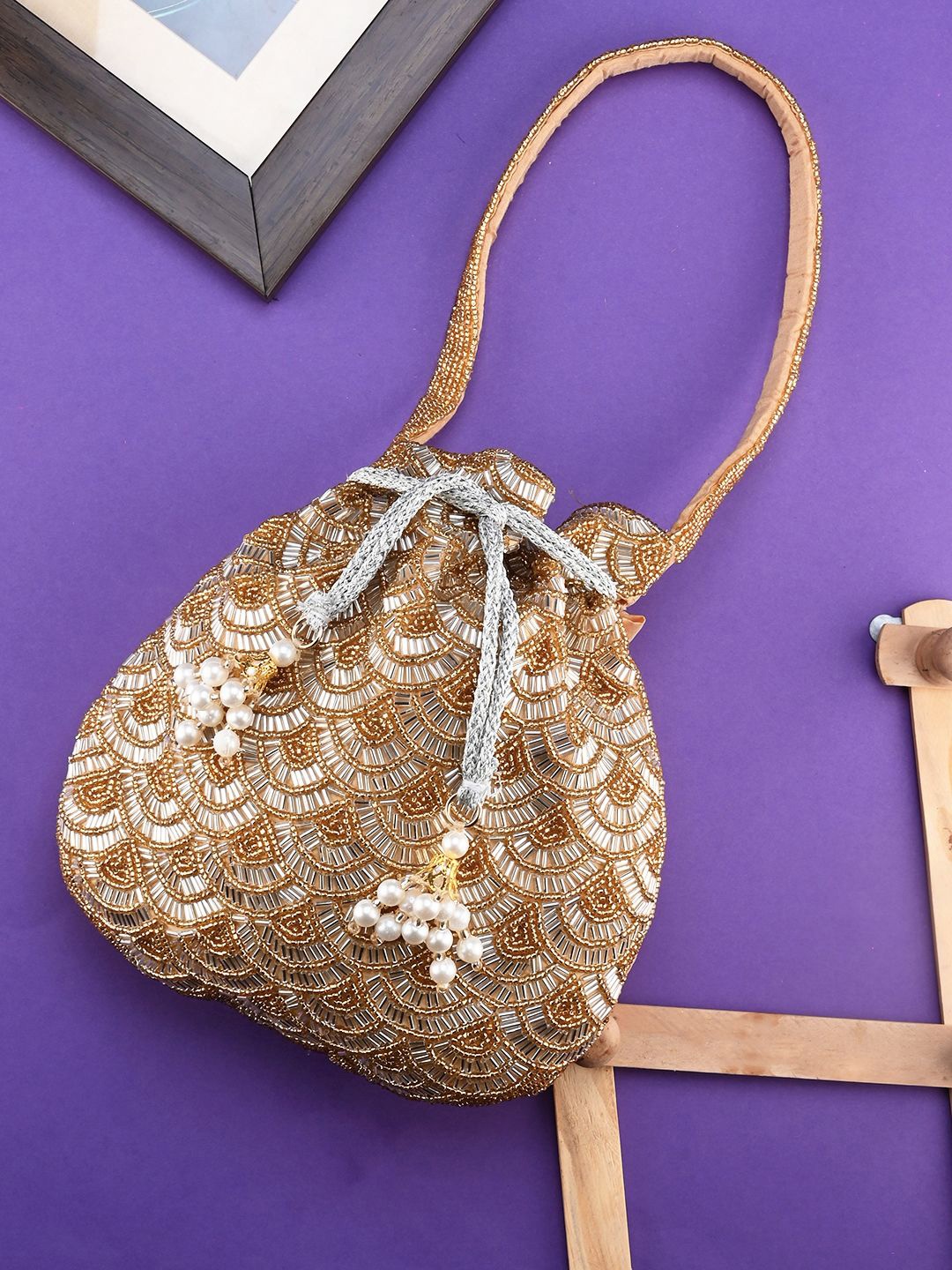 

Anouk Silver-Toned Embroidered Potli Clutch